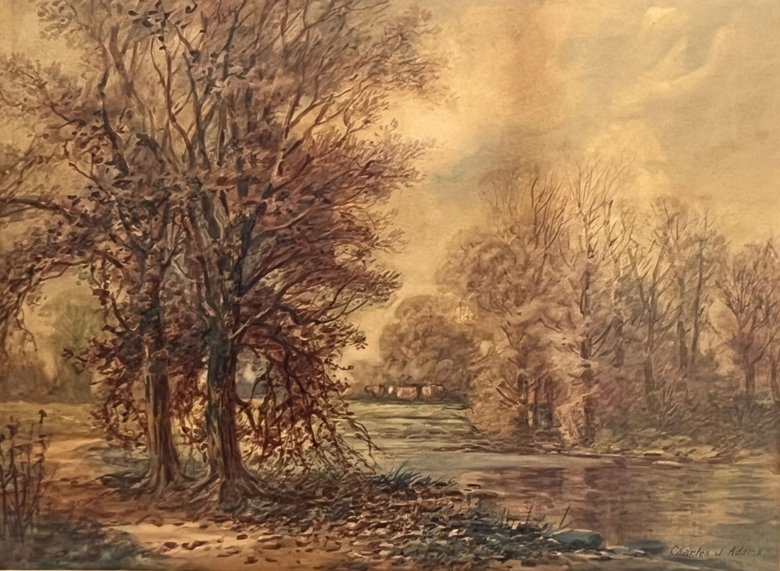 Charles James Adams (1859 - 1931) United Kingdom/England: Charles James Adams (1859 - 1931) Watercolor on paper, Signed Lower Right, Measures (20 x 14.5 inches) w/frame (27.5 x 22 inches)