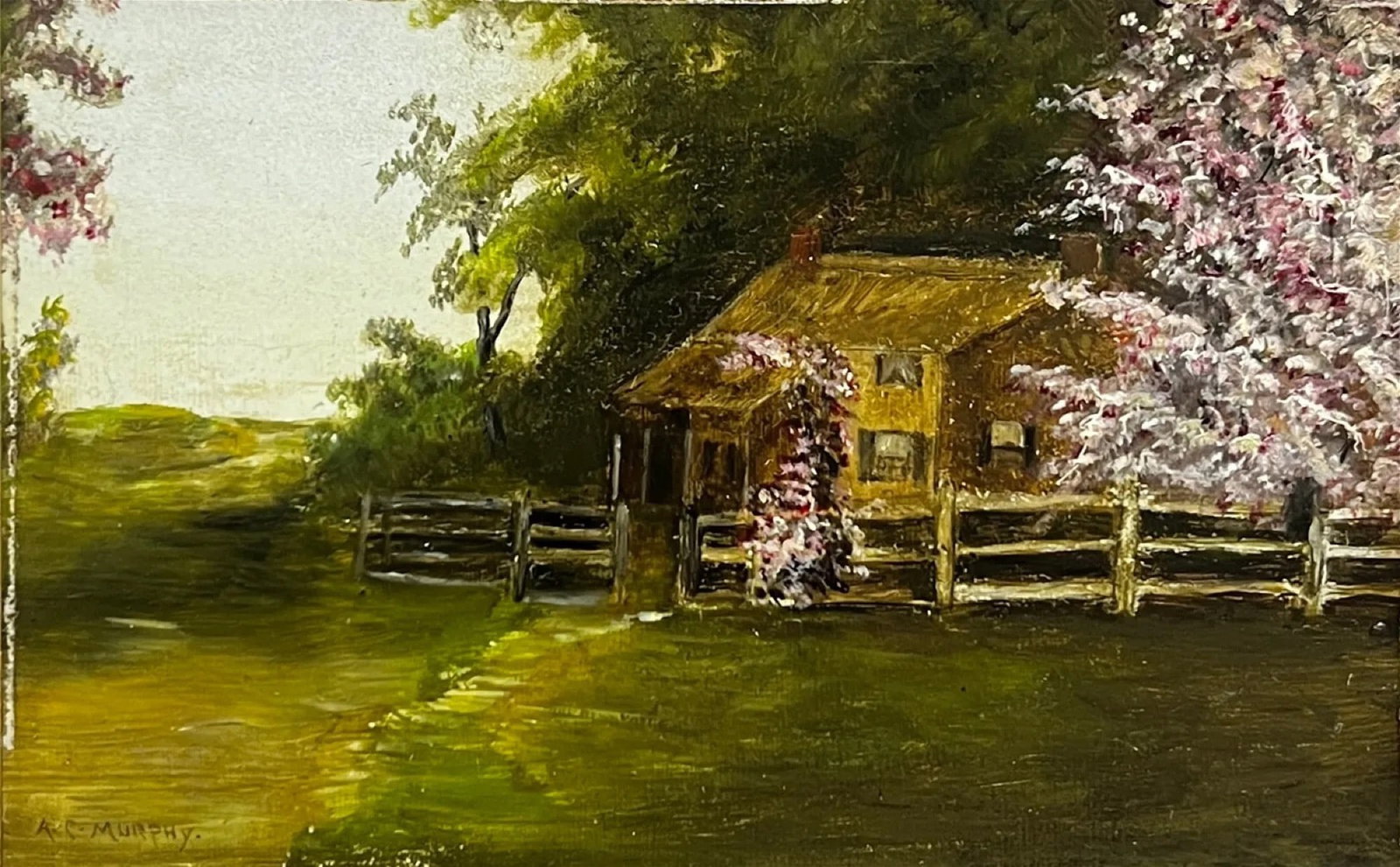 Adah Clifford Murphy (1859 - 1949) American: Adah Clifford Murphy (1859 - 1949) Oil on. Wood panel, signed lower left, measures 6 x 8.5 and 9 x 12 inches w/ frame. A landscape, portrait, and miniature* painter, Ada Murphy was prominent in easter
