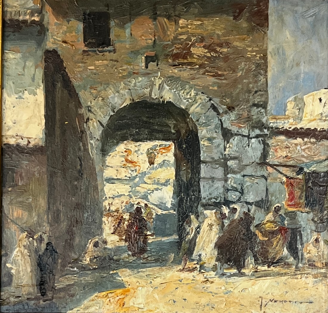José Navarro y Llorens (1867 - 1923) Spain: osé Navarro y Llorens (1867 - 1923) Oil on Woodpanel, Signed Lower Right, Measures (9 x 9 inches) w/frame ( 15 x 15 inches)