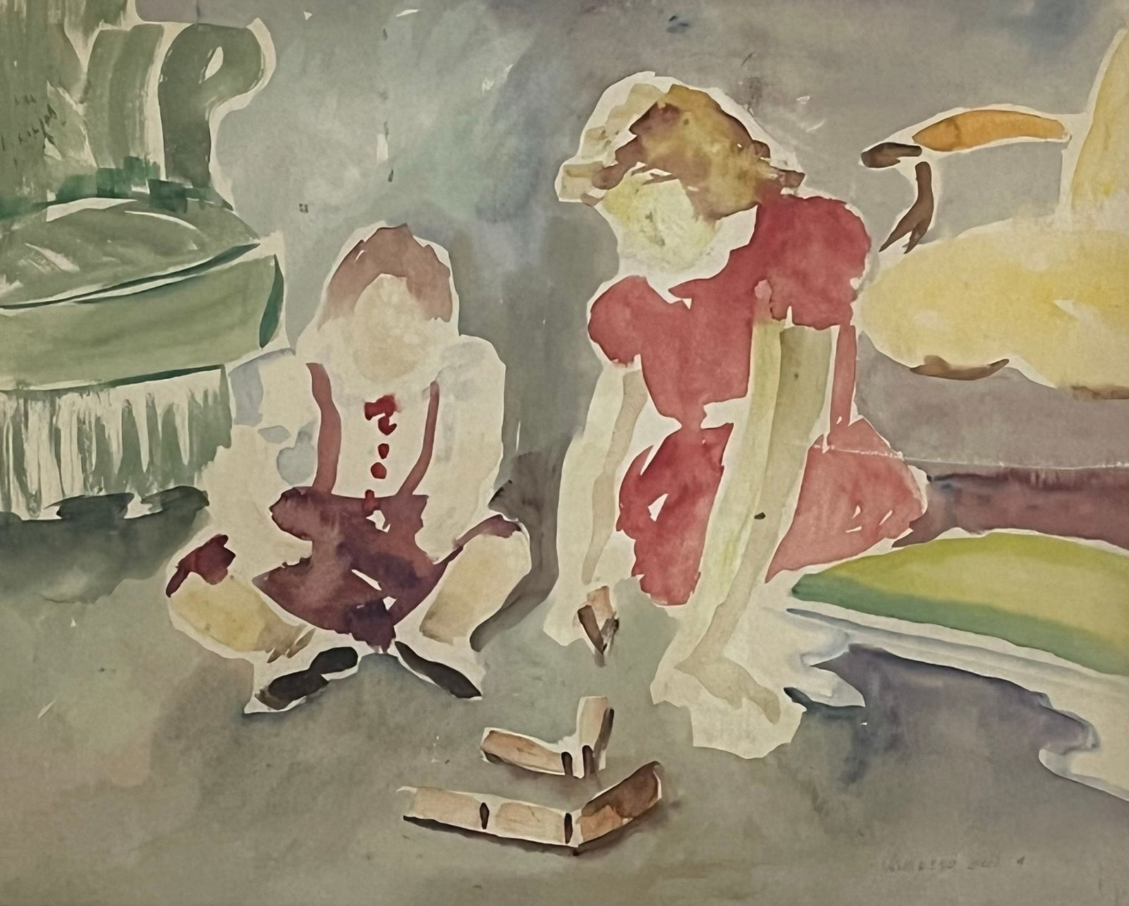 Vanessa Stephen Bell (1879 - 1961) England: Vanessa Stephen Bell (1879 - 1961) Watercolor on paper, signed lower right, measures 13 x 16 and 18 x 21 inches w/frame.