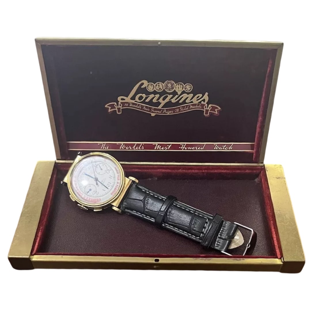 Vintage Longine 13ZN Le Tranon Havana Chronograph: Vintage Longine 13ZN Le Tranon Havana Chronograph Brand Cuervo y Sobrinos, Movement Mechanical (Automatic) Features Chronograph, Case Material Gold 18 K, Case Size 37 mm.