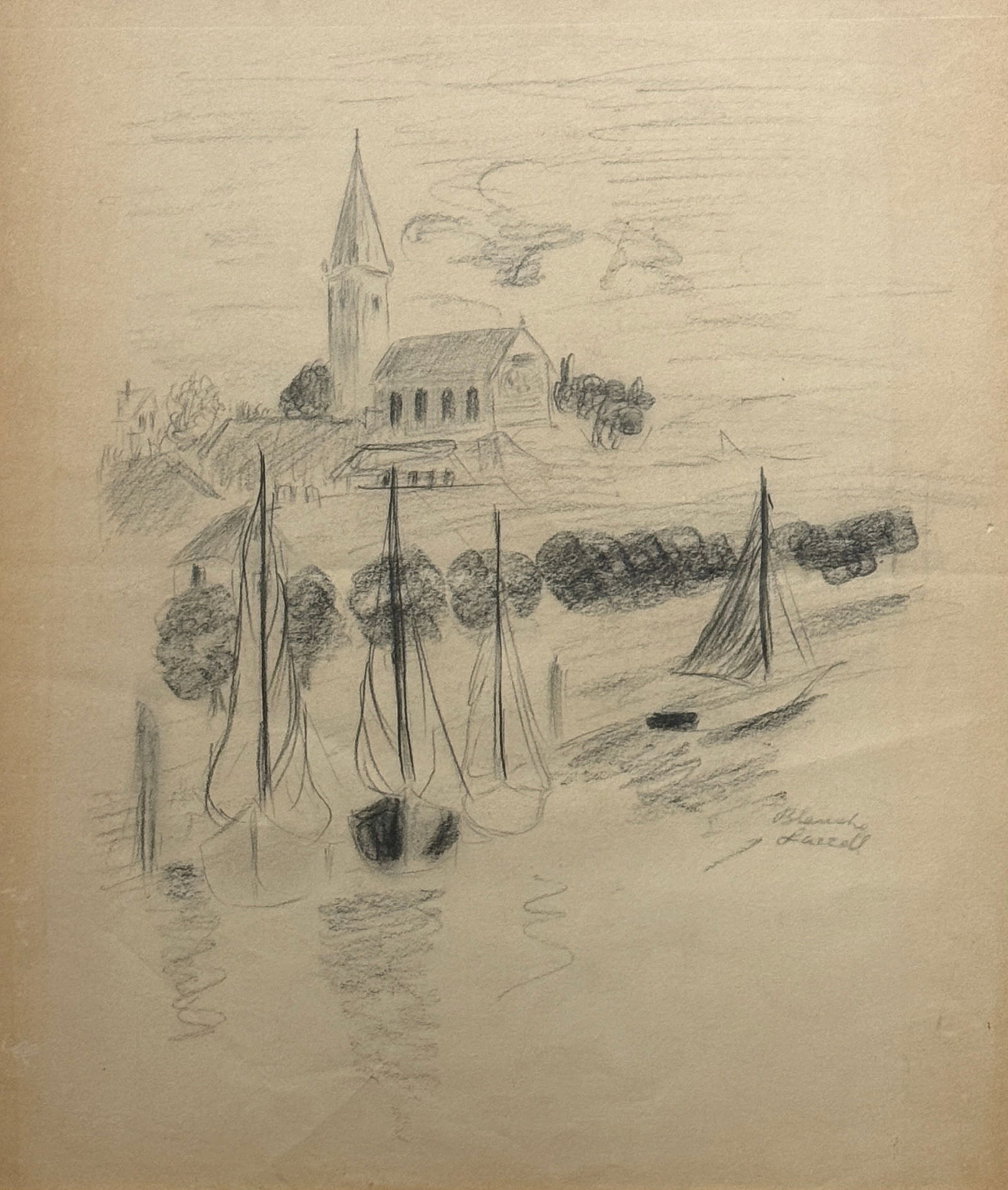 Blanche (Nettie Blanche) Lazzell (1878 - 1956) American: Blanche (Nettie Blanche) Lazzell (1878 - 1956) Graphite on paper, signed lower right, measures 16.5 x 14 and 18 x 15.5 inches w/frame.