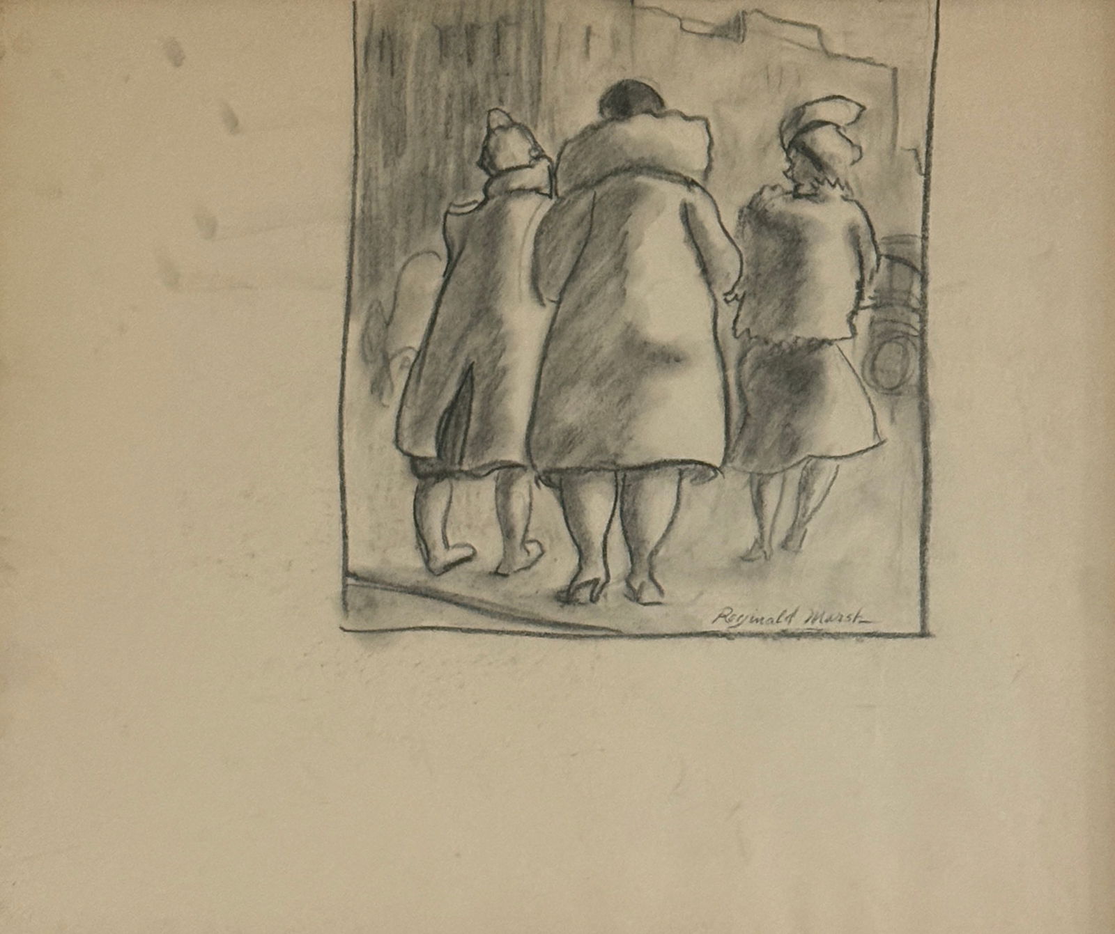 Reginald Marsh (1898 - 1954) American: Reginald Marsh (1898 - 1954) Graphite on paper, signed on the right side, measures 9 x 8 and 16 x 18 inches w/frame.