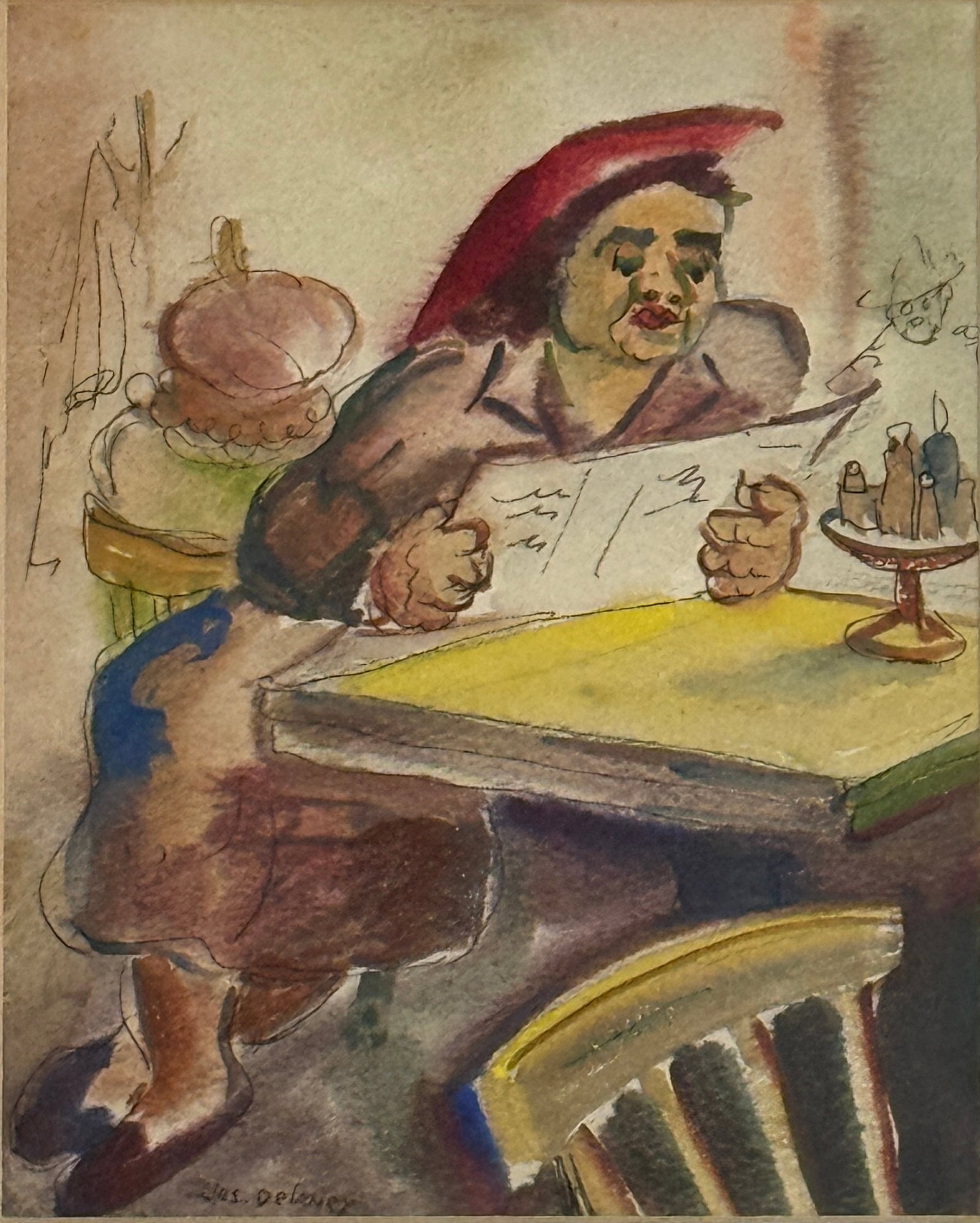 Joseph Samuel Delaney (1904 - 1991) American: Joseph Samuel Delaney (1904 - 1991) Watercolor and ink on paper, signed lower right, measures 8 x 6 and 14 x 12 inches w/frame.