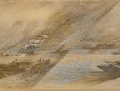 Felix-Hilaire Buhot (1847 - 1898) Near Gravesend, Remembrance of the Thames, c. 1880-1881: Felix-Hilaire Buhot (1847 - 1898) Near Gravesend, Remembrance of the Thames, c. 1880-1881, Etching, aquatint, measures