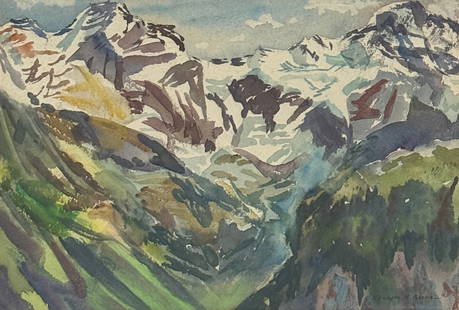 Kenneth Miller Adams (1897 - 1966) American: Kenneth Miller Adams (1897 - 1966) Watercolor on paper, signed lower right, measures 9 x 13.5 and 13.5 x 17.5 inches w/frame.