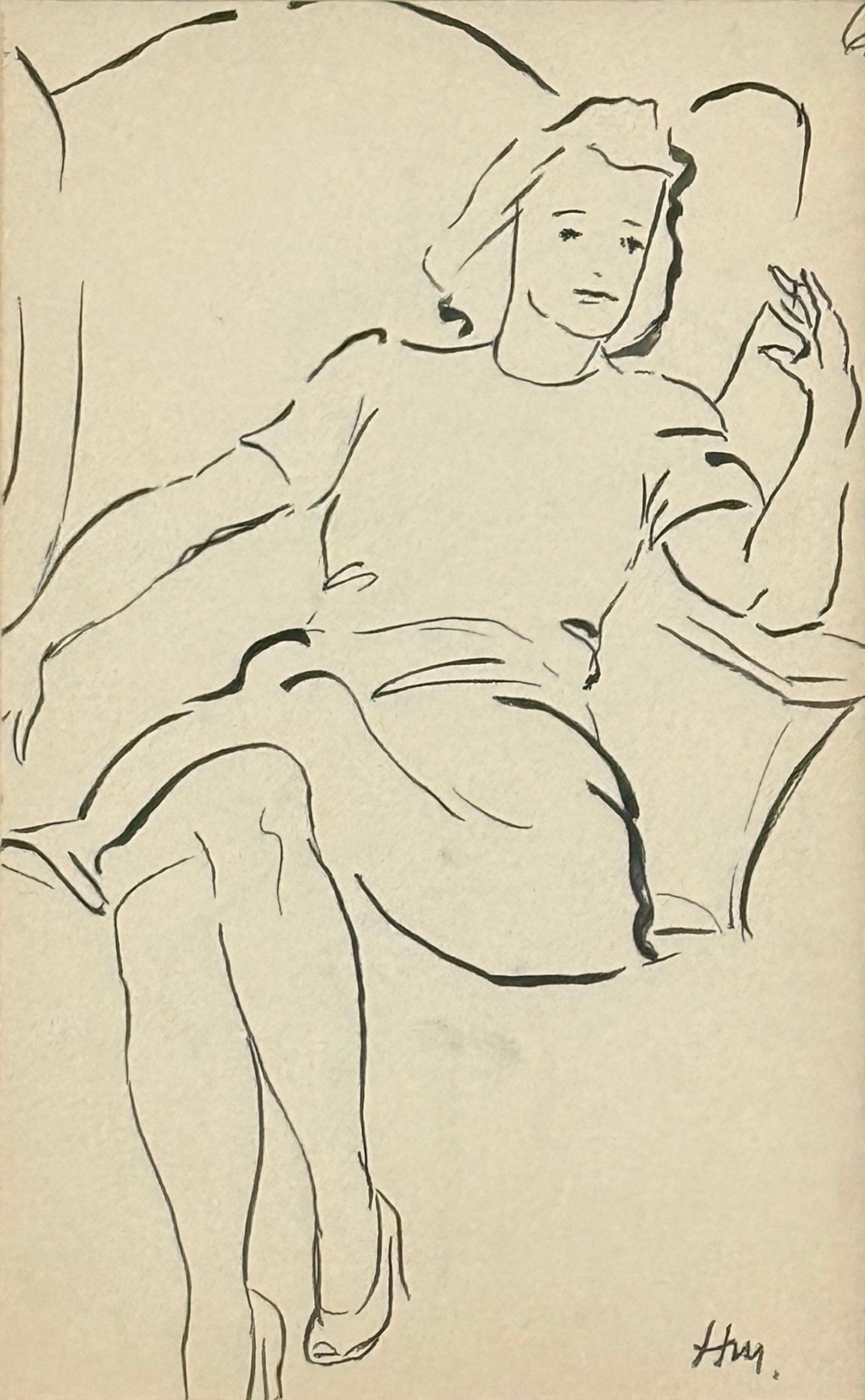 Henri Matisse (1869 - 1954) France: Henri Matisse (1869 - 1954) Ink on paper, signed lower right, measures 7.5 x 4.5 and 10 x 8 inches w/frame. Henri Matisse came from a family who were of Flemish origin and lived near the Belgian borde