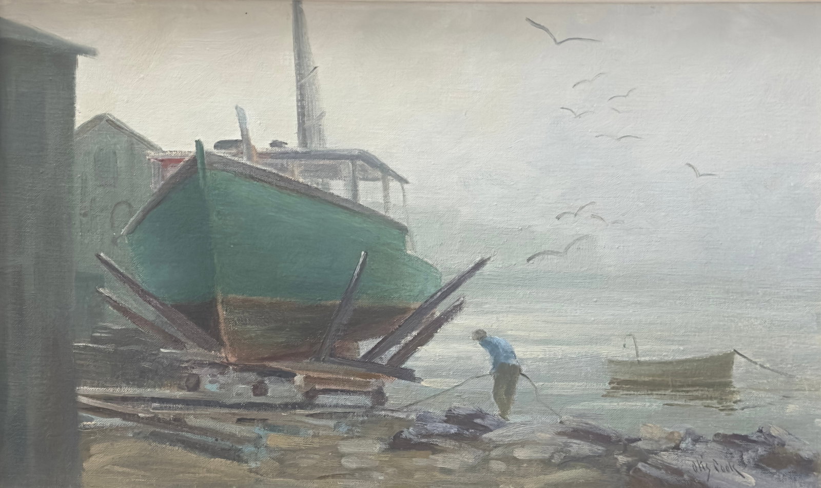 Otis Pierce Cook, Jr. (1900 - 1980) American: Otis Pierce Cook, Jr. (1900 - 1980) Oil on canvasboard, signed lower right, measures 12 x 20 and 19 x 27 inches w/frame.