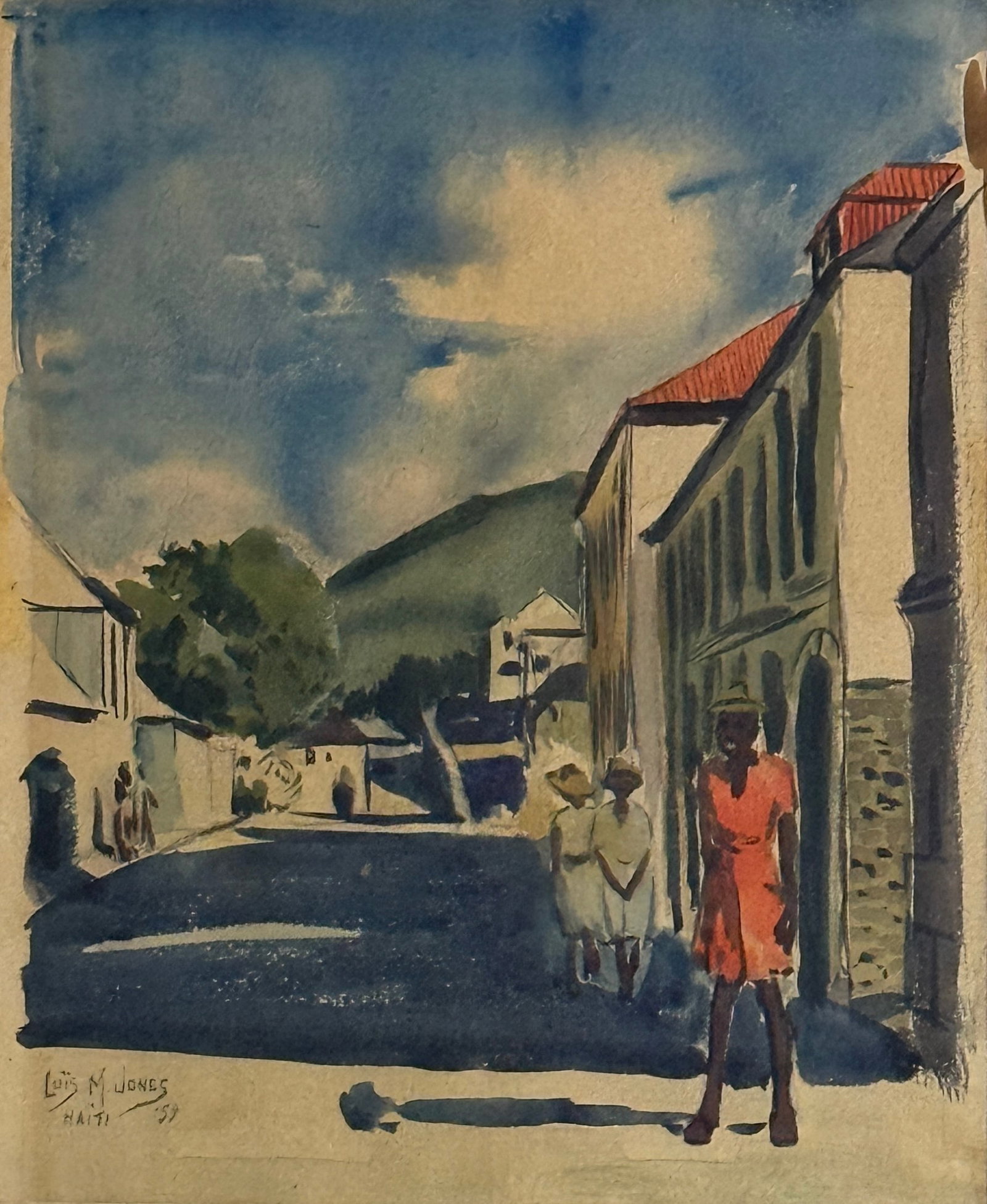 Lois Mailou Jones (1905 - 1998) American/Haiti: Lois Mailou Jones (1905 - 1998) Watercolor on paper, signed lower left, measures 11 x 9 and 17 x 13 inches w/frame .Artist Statement: "Mine is a quiet explorations quest for new meanings in color, tex