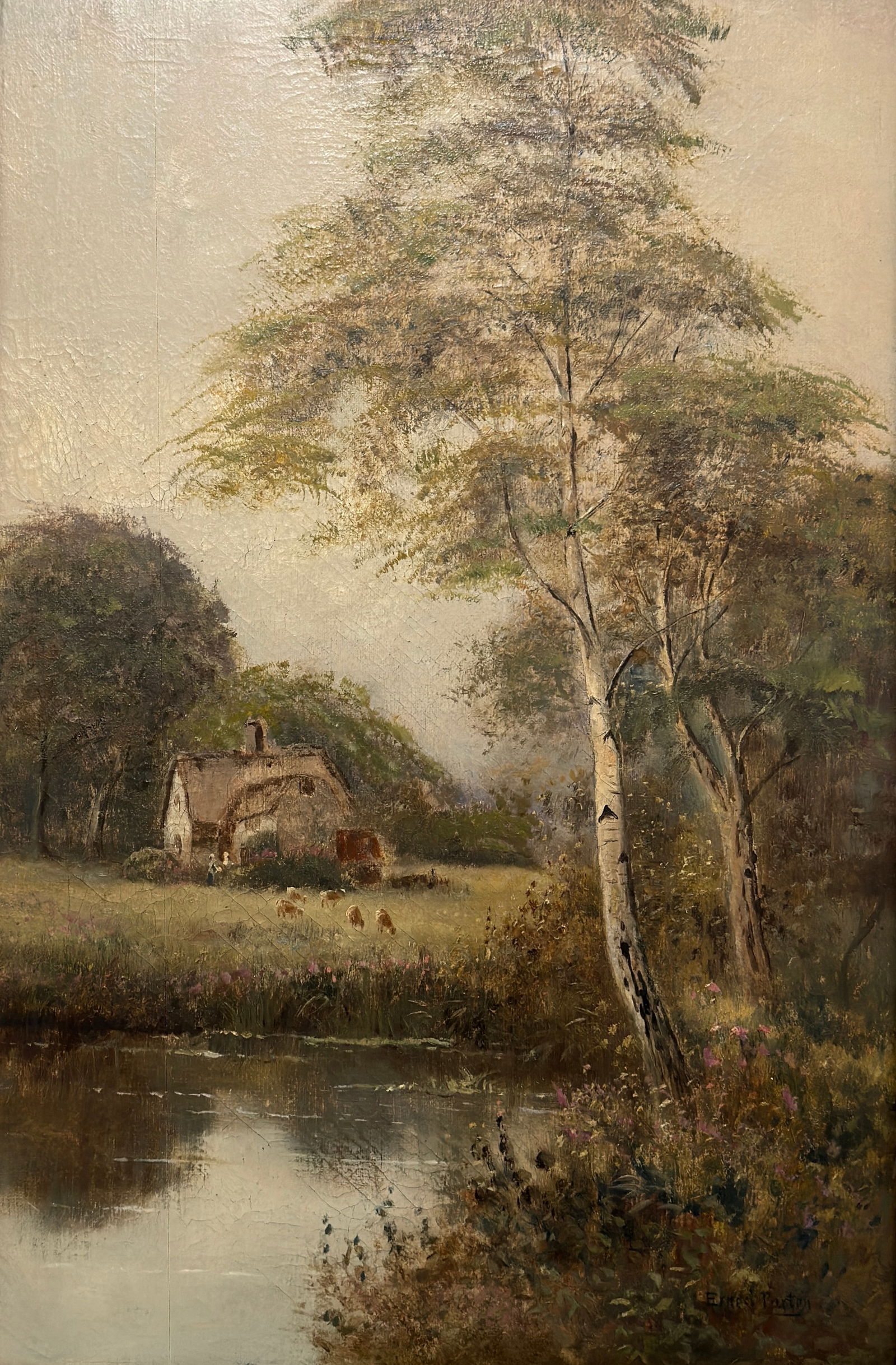 Ernest Parton (1845 - 1933) American/United Kingdom/England: Ernest Parton (1845 - 1933) Oil on Canvas, Signed Lower Right, Measures (12 x 18 inches) w/frame (18.5 x 25 inches)