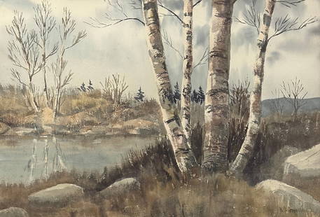 Richard Buckner Gruelle (1851 - 1914) American: Richard Buckner Gruelle (1851 - 1914) Watercolor on paper, signed lower right, measures 13 x 19 and 24 x 30 inches w/frame. Richard Gruelle began his professional career as an artist in Decatur, Illin