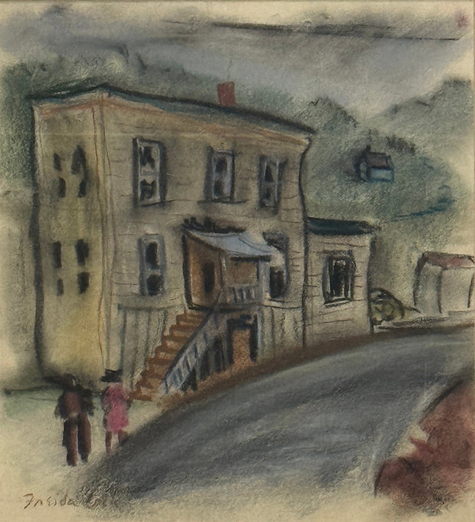 Freida Lock (1902 - 1962) South Africa: Freida Lock (1902 - 1962) Mixed Media on paper,signed lower left, measures 8.5 x 8 and 18 x 15 inches w/frame. Freida Lock's career as artist was always a tumultuous one from the start, her parents we
