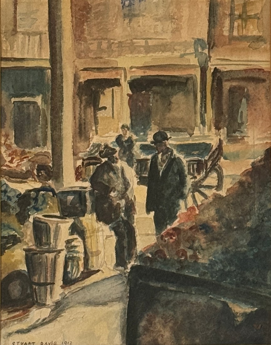 Stuart Davis (1892 - 1964) American (Urban Scene ): Stuart Davis (1892 - 1964) American (Urban Scene ),Watercolor on paper, Signed and Dated, measures,13" x 10" , w/f 25.5 " x 22 " Born in Philadelphia in 1892, Stuart Davis is known by many art histori