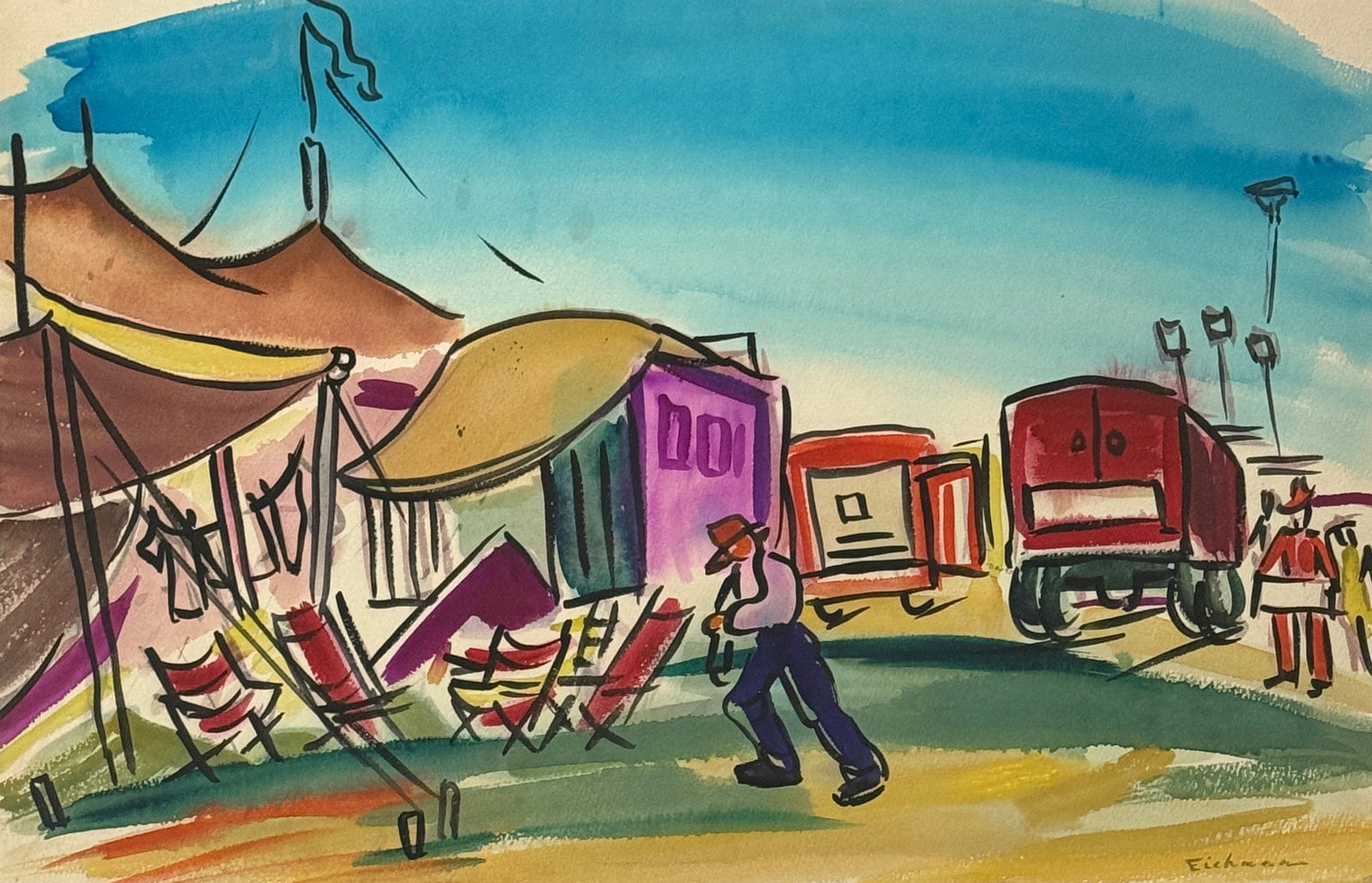 Bernard James Von Eichman (1899 - 1970) American: Bernard James Von Eichman (1899 - 1970) Watercolor on paper, signed lower right, measures 14 x 22 and 22 x 36 inches w/frame. An abstract painter, Bernard von Eichman was a prominent figure in the Bay