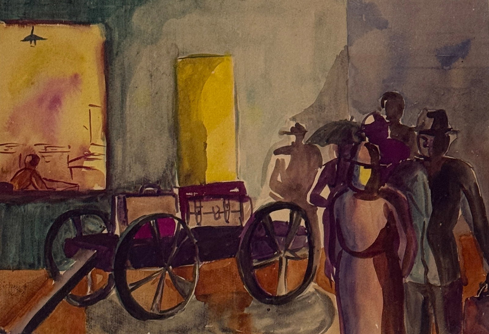 Bernard James Von Eichman (1899 - 1970) American: Bernard James Von Eichman (1899 - 1970) Watercolor, signed lower left, measures 13 x 18 and 23 x 28 inches w/frame. An abstract painter, Bernard von Eichman was a prominent figure in the Bay Area of C