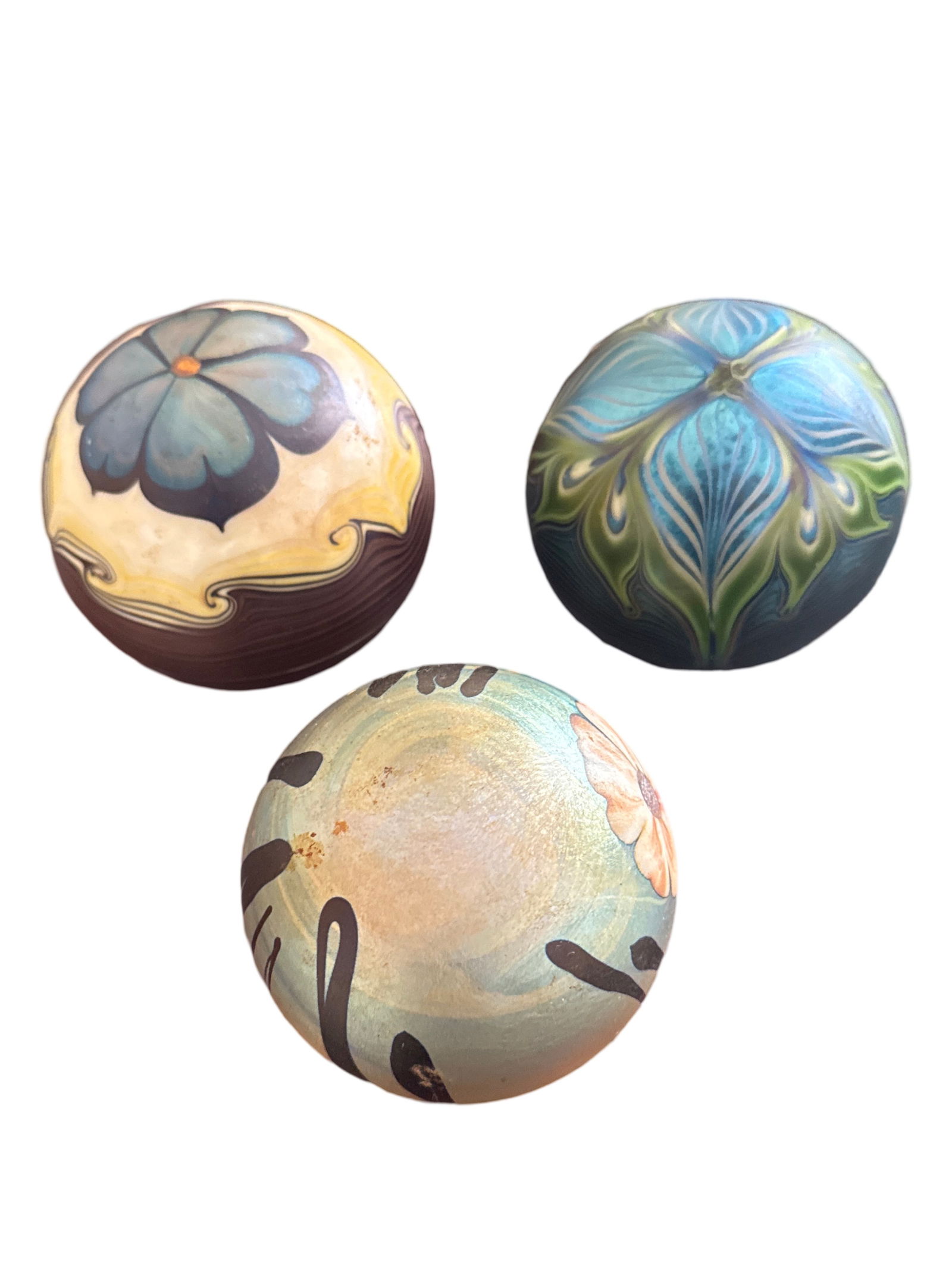 Set of 3 Signed Orient & Flume Art Glass: Set of 3 Signed Orient & Flume Art Glass