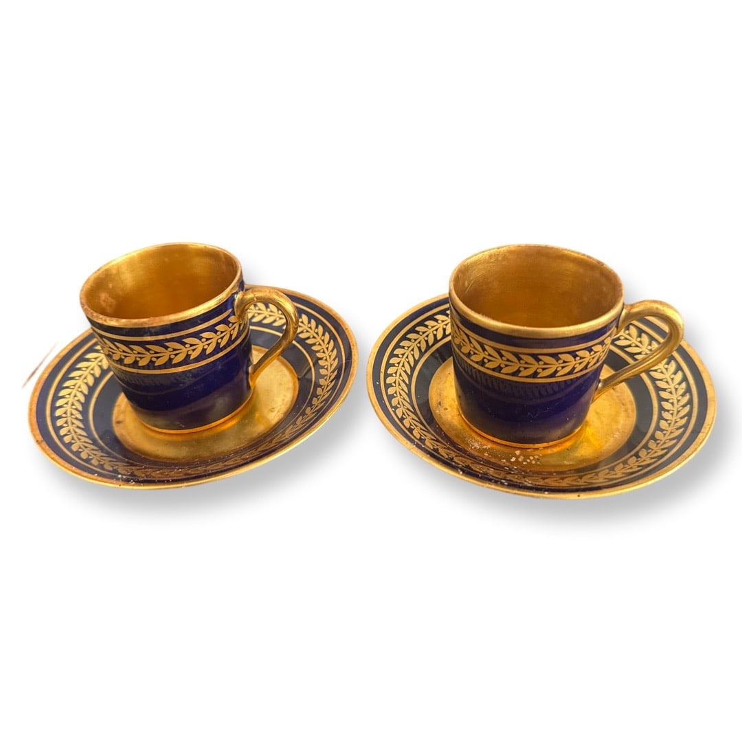 D & C Bernaudaud Limoges Gold Cobalt Blue Demitasse Set of 2 Cup & Saucer (1 of 4)