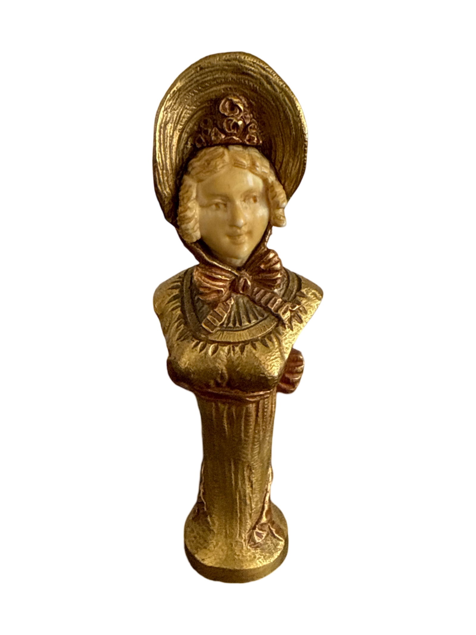 Belíssima escultura criselefantina art nouveau francesa do fim do Sec. XIX representando " dama com (1 of 5)