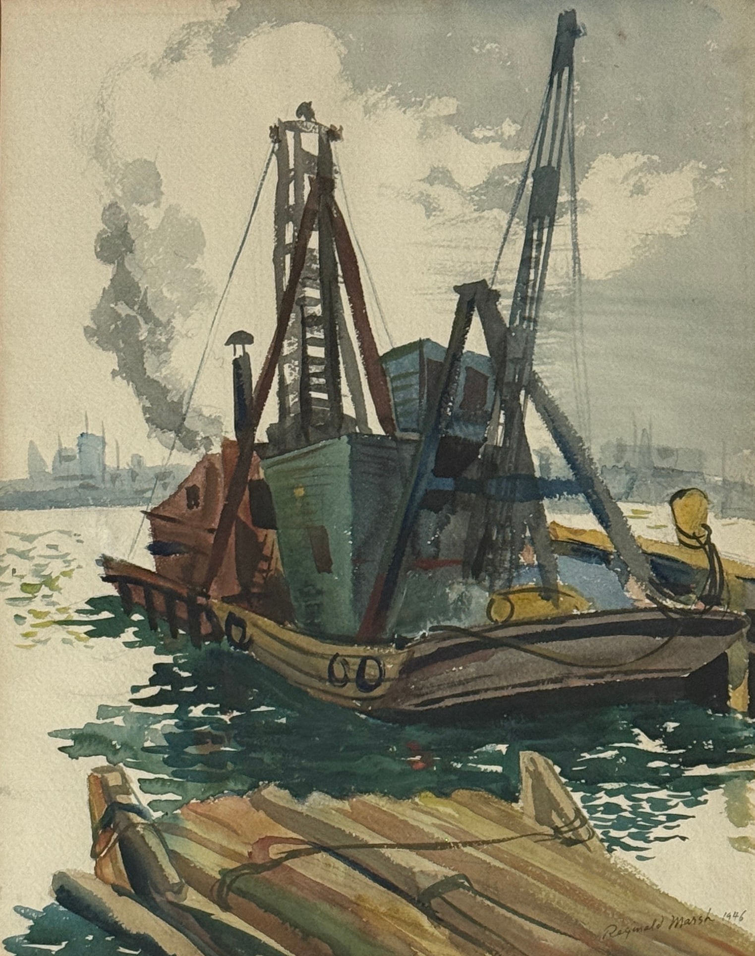 Reginald Marsh (1898 - 1954) American: Reginald Marsh (1898 - 1954) Watercolor on paper, signed lower right, measures 18 x 14.5 and 30 x 22 inches w/frame. Reginald Marsh was born in Paris, France in 1898, the child of artist parents. He w