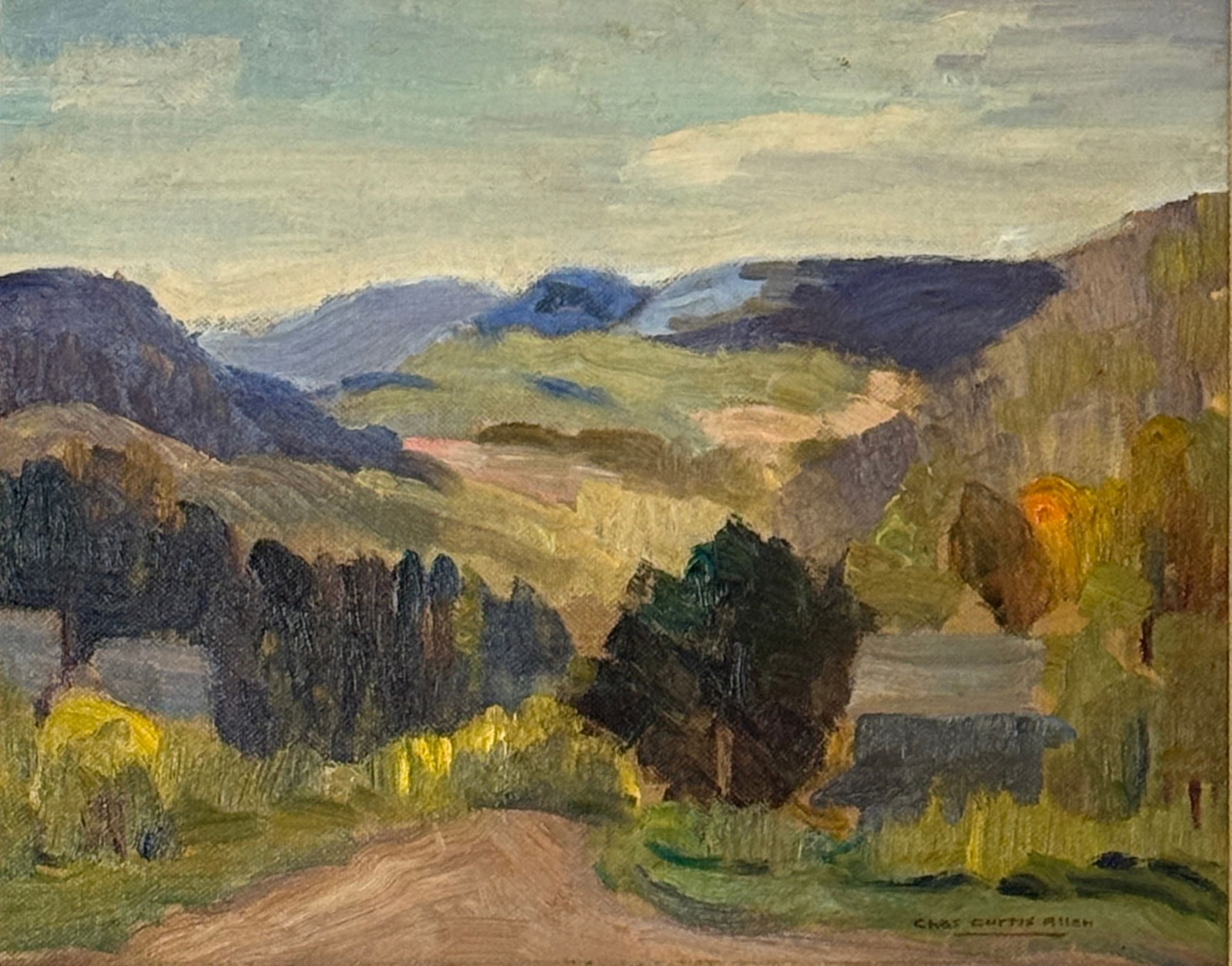 Charles Curtis Allen (1886 - 1950) American: Charles Curtis Allen (1886 - 1950) Oil on board, signed lower right, measures 8 x 10 and 12 x 14 inches w/frame. Allen studied at the Worcester Museum of Art School with Philip Hale, Hermann Dudley Mu