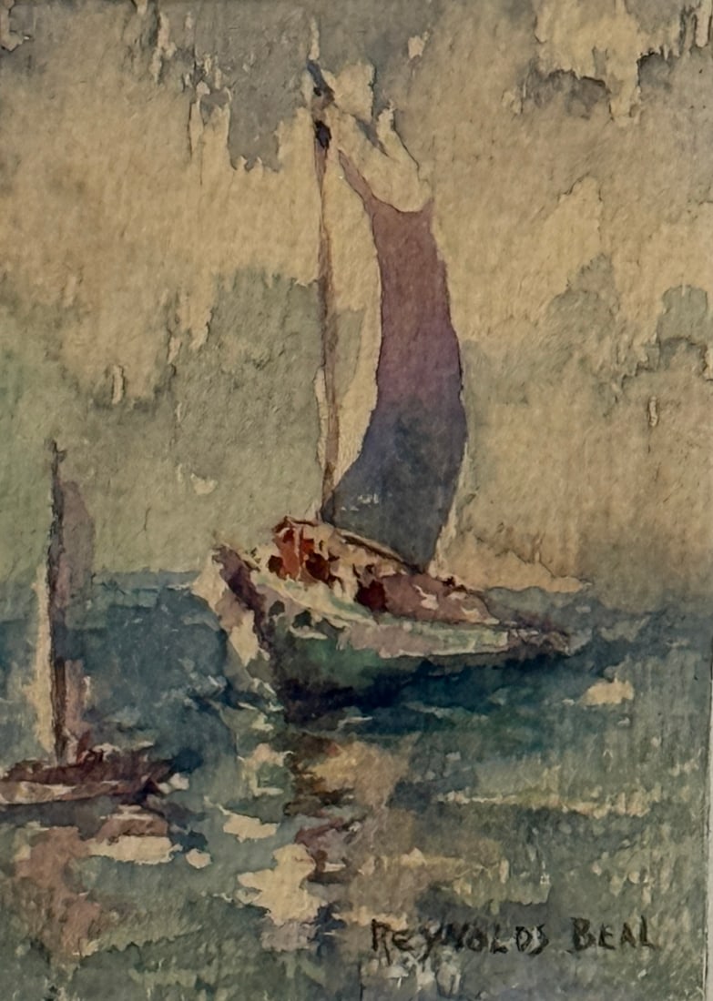 Reynolds Beal (1866/67 - 1951) American: Reynolds Beal (1866/67 - 1951) Watercolor on paper, signed lower right, measures 4 x 3 and 11 x 10 inches w/frame. Born in New York City, Reynolds Beal's year of birth is reported as being 1866 as wel