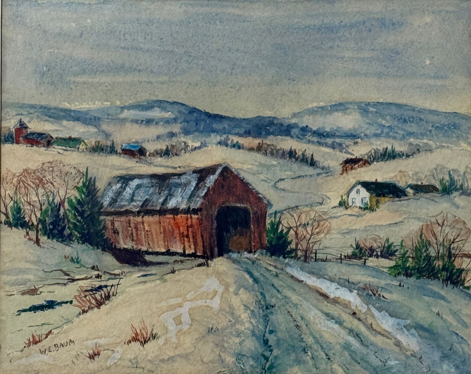 Walter Emerson Baum (1884 - 1956) American: Walter Emerson Baum (1884 - 1956) Watercolor and gouache on paper, signed lower left, measures 8 x 10 and 13 x 15 inches w/frame. Walter Emerson Baum, well known as the critic for the "Philadelphia Bu