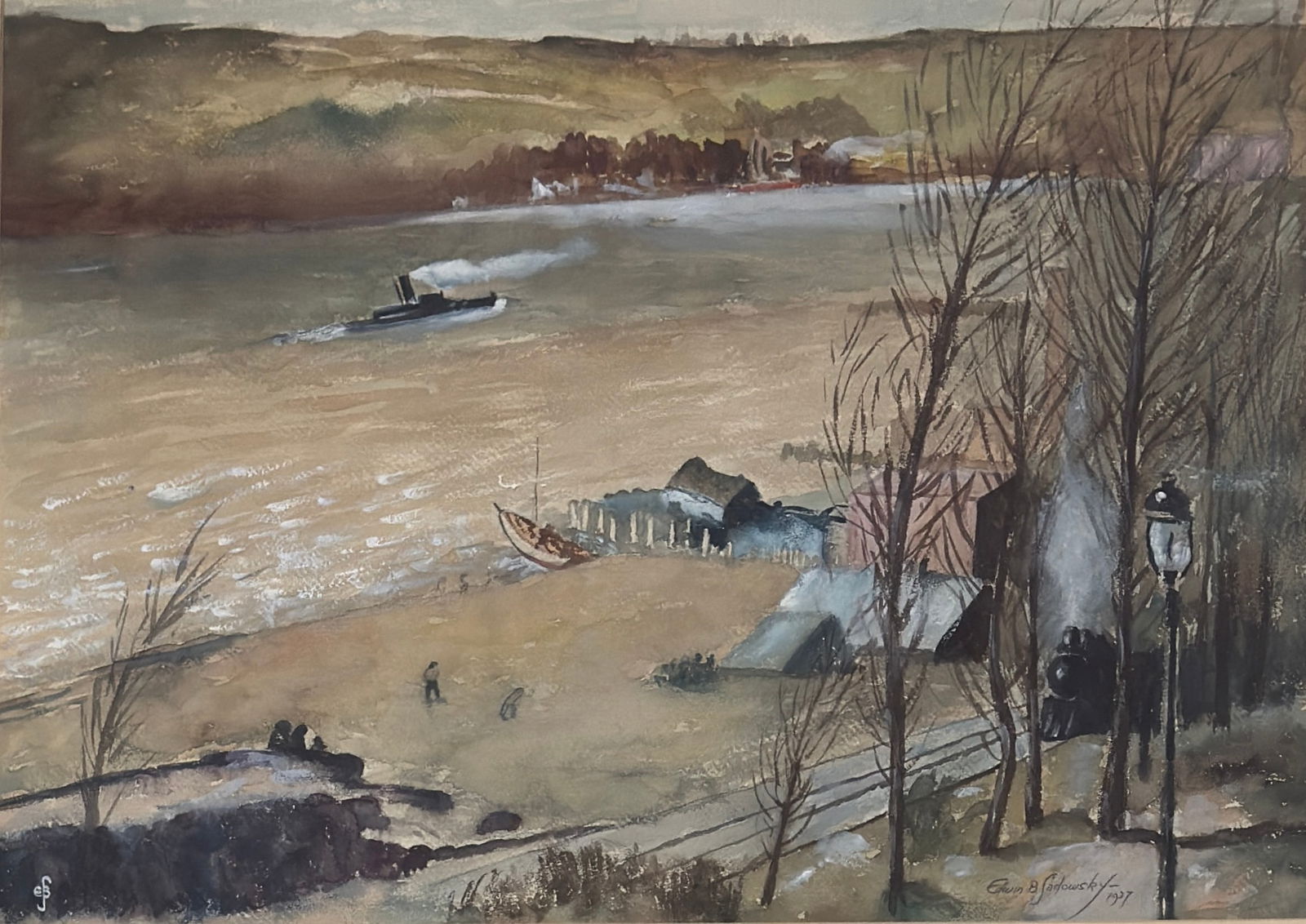 Up The Hudson River “After George Bellows: Up The Hudson River After George Bellows Signed, Edwin B. Sadwosky ?; measures 16 x 22 and 24 x 29 inches w/frame.