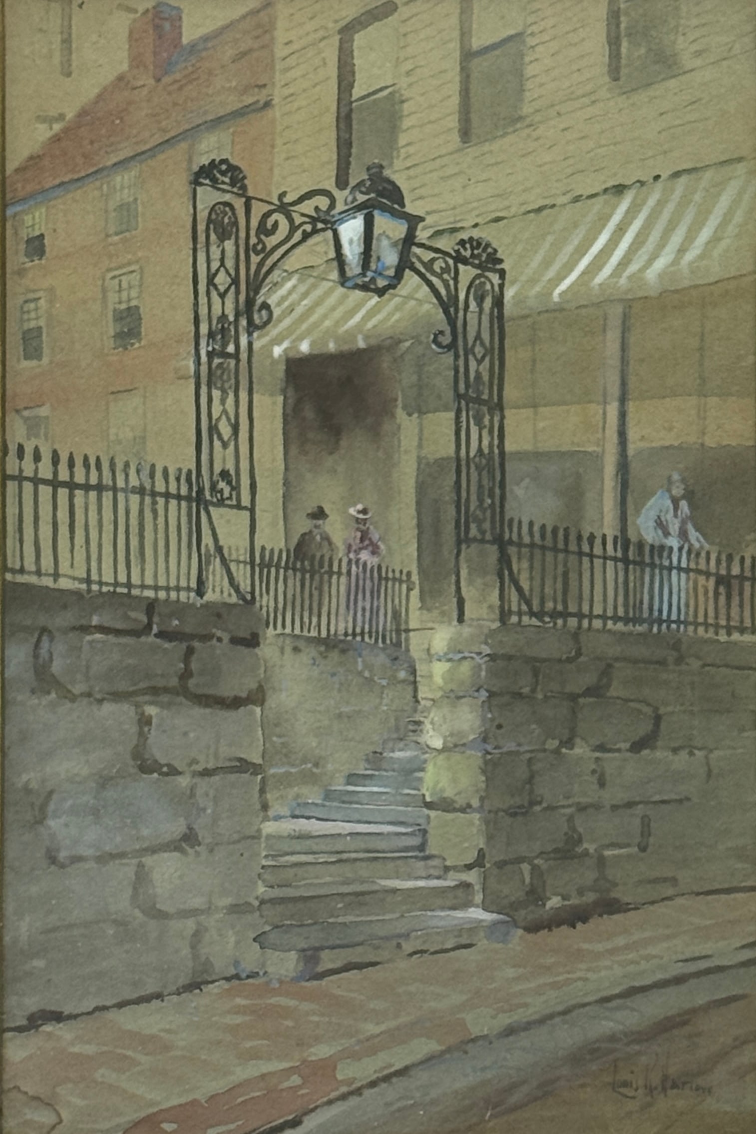 Louis Kinney Harlow (1850 - 1913) American: Louis Kinney Harlow (1850 - 1913) Watercolor and gouache, signed lower right, measures 14.5 x 10 and 23 x 18.5 inches w/frame. Louis Kinney Harlow — painter and etcher — known for New England land