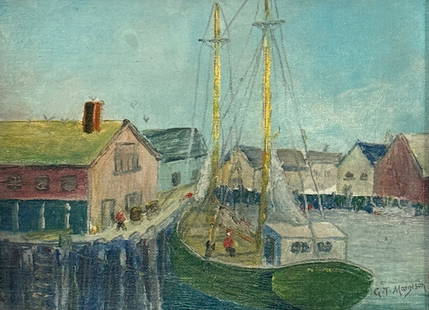 Gilbert Tucker Margeson (1852 - 1949) American: Gilbert Tucker Margeson (1852 - 1949) Oil on canvasboard, signed lower right, measures 8 x 11 and 10.5 x 13.5 inches w/frame. Gilbert Margeson, a marine painter, was born in Nova Scotia and became kno