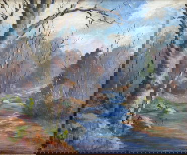 John E. Berninger (1897 - 1981) American: John E. Berninger (1897 - 1981) Oil on canvas, signed lower right, measures 20 x 25 and 25 x 29 inches w/frame. A Pennsylvania landscape painter living in Allentown, John Berninger is described by art