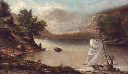 Victor De Grailly (1804 - 1889) American/French: Victor De Grailly (1804 - 1889) Oil on board, signed lower right, measures 14 x 23 and 18 x 27 inches w/frame. French painter Victor de Grailly, 1804-1889, working in a Hudson River School landscape s
