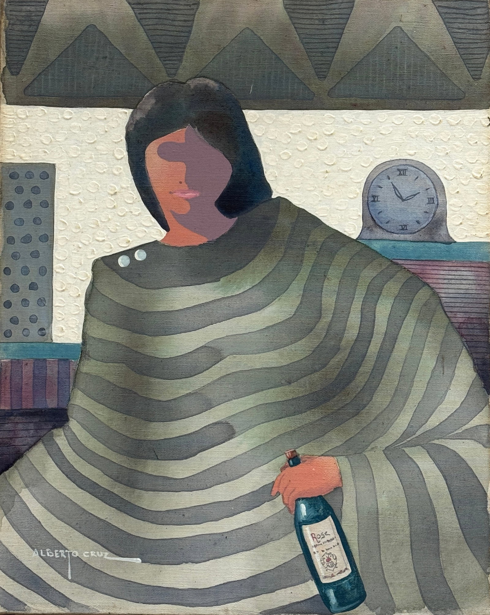 Alberto Cruz (21th Century) "Party": Alberto Cruz (21th Century) Acrylic on canvas, signed lower left, titled Party on verso and dated Feb 17, measures aproximately 20 x 16 inches. in Santa Cruz Xoxocotlán, Oaxaca, and holds a Plastic A