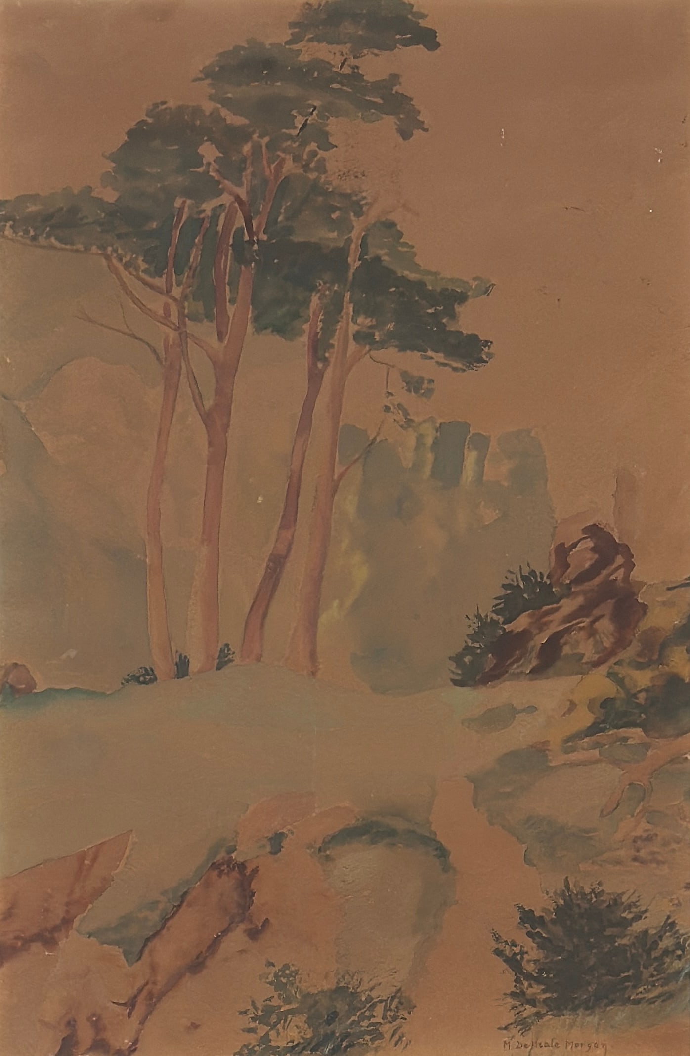 Mary DeNeale Morgan (1868 - 1948): Mary DeNeale Morgan (1868 - 1948) Watercolor on paper, signed lower right, measures 20 X 13.5 and 32 x 21 x 3 inches w/frame. M. DeNeale Morgan, as she signed her work, was one of Carmel's distinguish