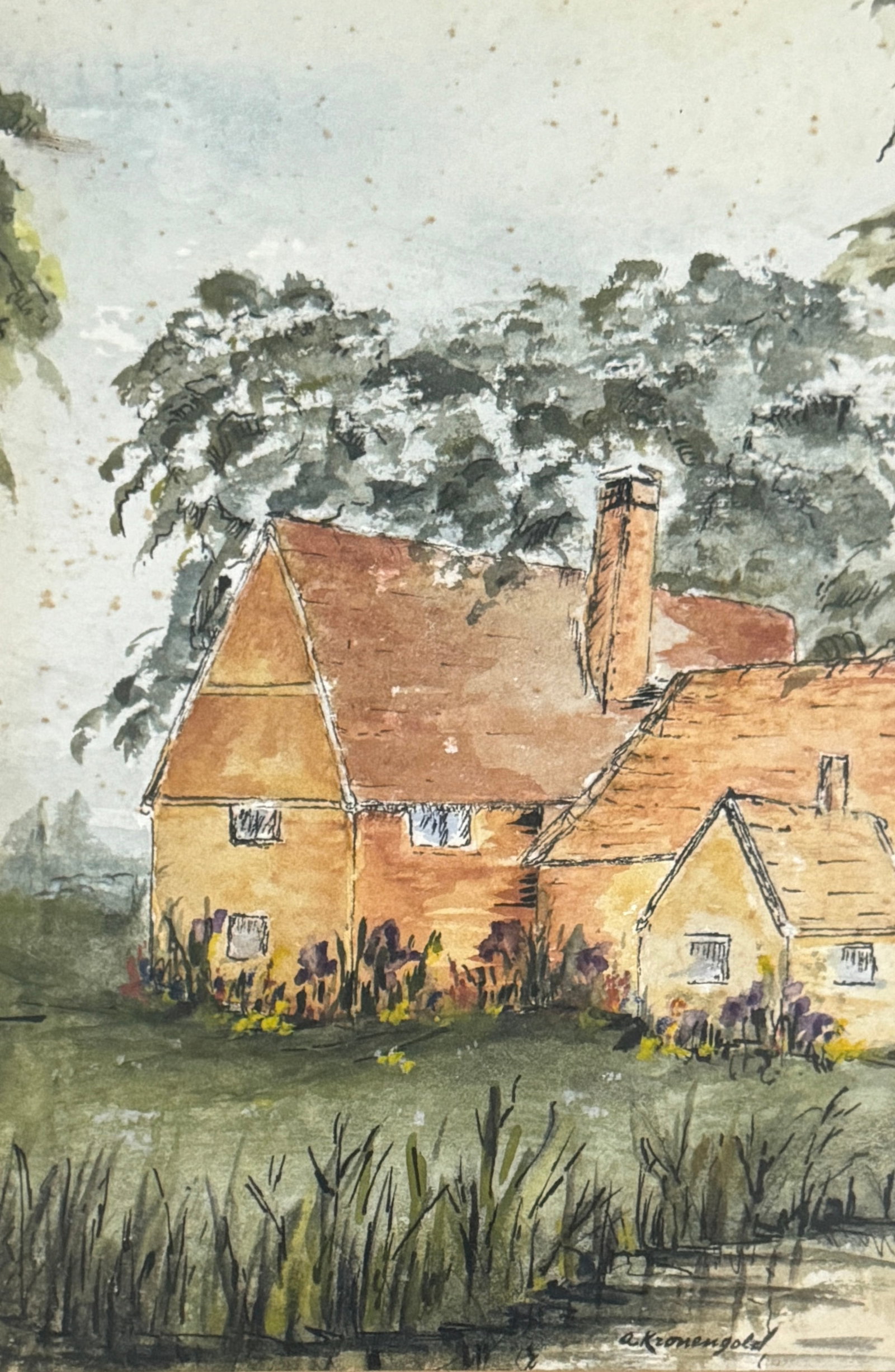Adolph Kronengold (1900 - 1986) American: Adolph Kronengold (1900 - 1986) Watercolor / Paper,Signed Lower Right, measures 8.5" x 6" w/ frame 13.5" x 10.5" x 1"