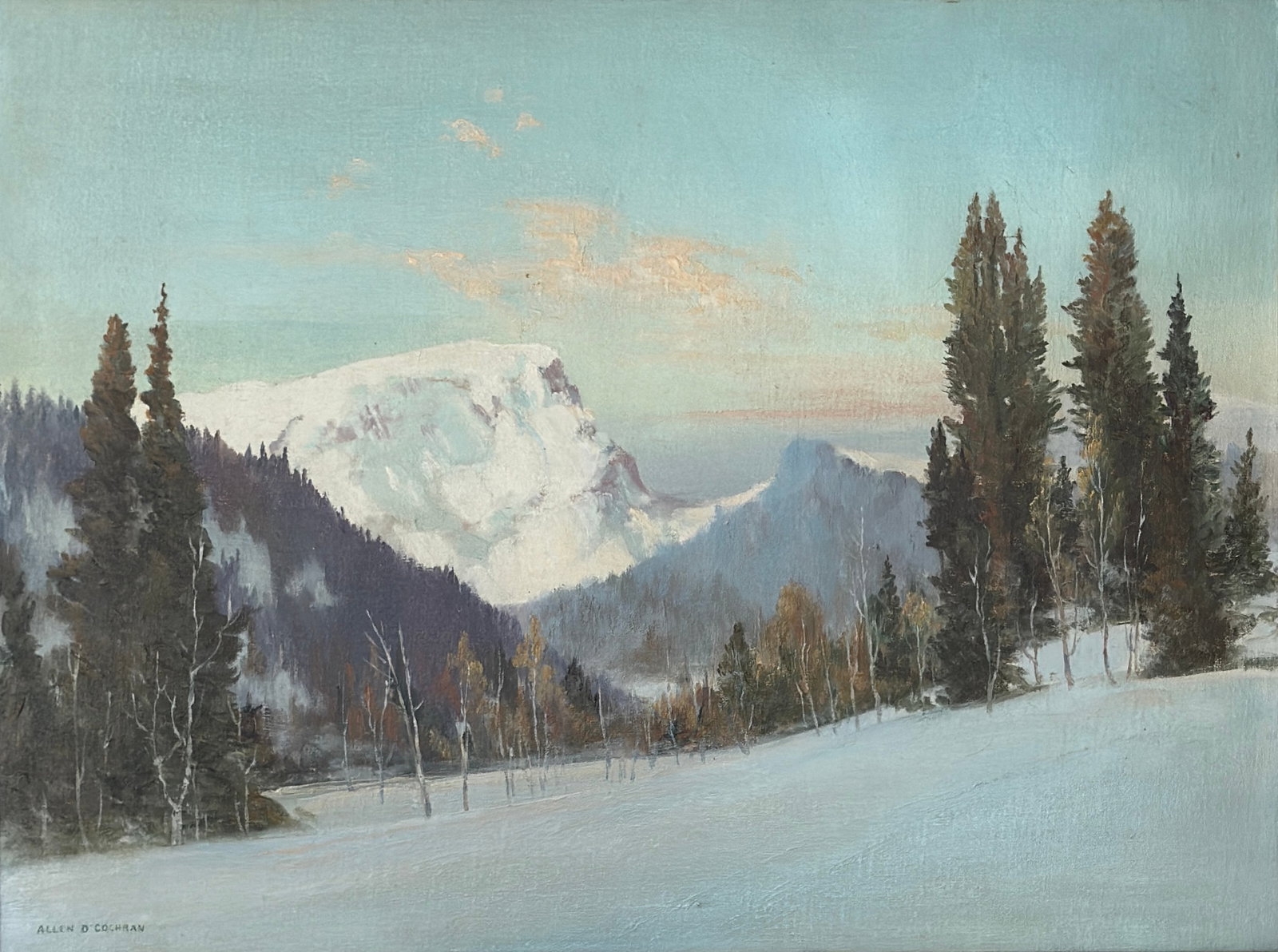 Allen Dean Cochran (1888 - 1971) American: Allen Dean Cochran (1888 - 1971) Oil on board, signed lower left, measures 18 x 24 and 24 x 29.5 inches w/frame. Born in Cincinnati, Ohio, Allen Dean Cochran received his art training from two very no