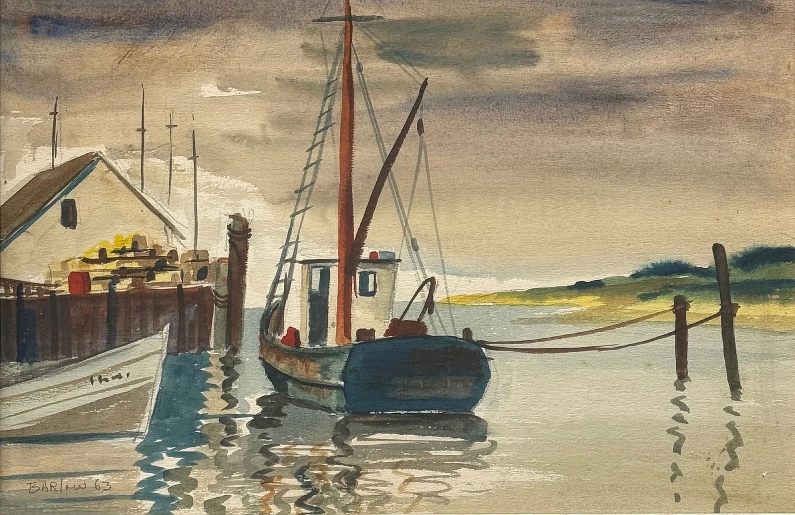 Earle G. Barlow (1923 - 2013) American: Earle G. Barlow (1923 - 2013) Watercolor on paper, signed and dated 63', measures 14 x 21 and 19 x 25 x 2.5 inches w/frame. He was born October 6, 1923 in East Boothbay to Everett and Rosamond Grover