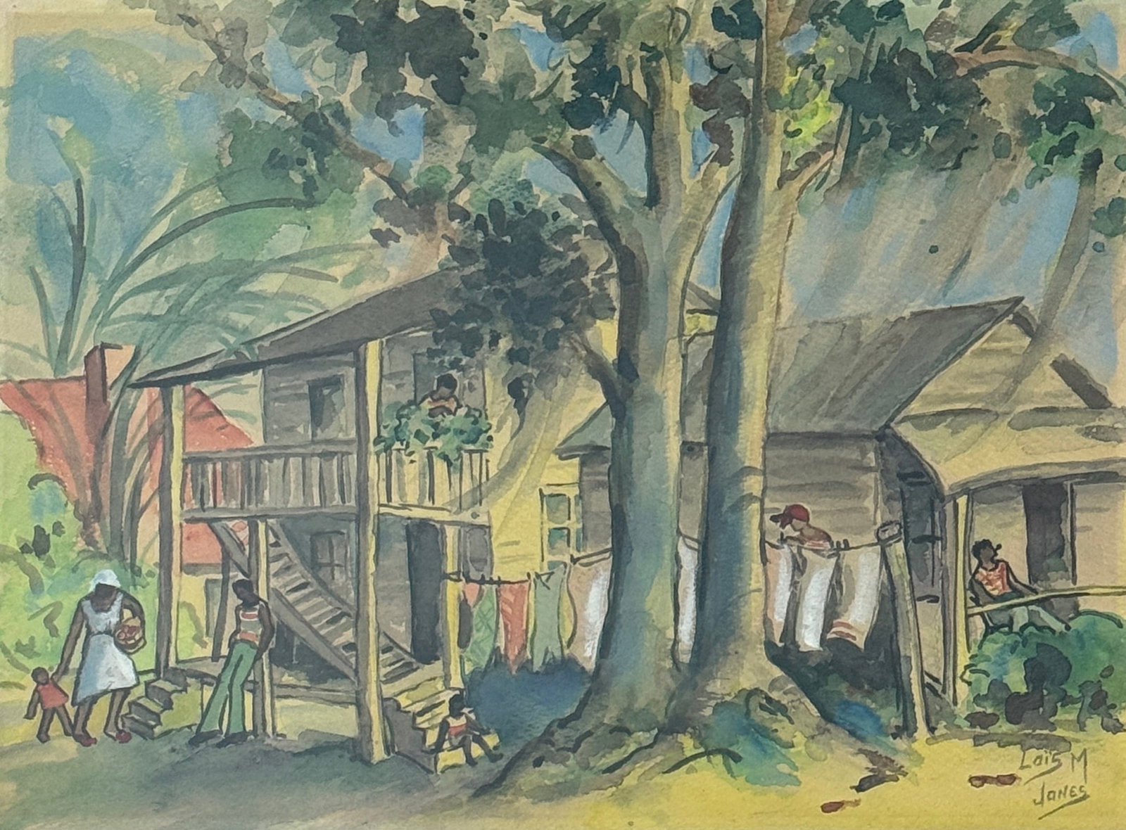 Lois Mailou Jones (1905 - 1998) American/Haiti: Lois Mailou Jones (1905 - 1998) Watercolor on paper, signed lower right, measures11.5 X 14.5 and 14.5.x 18 x 22 inches w/frame .Artist Statement: "Mine is a quiet explorations quest for new meanings i