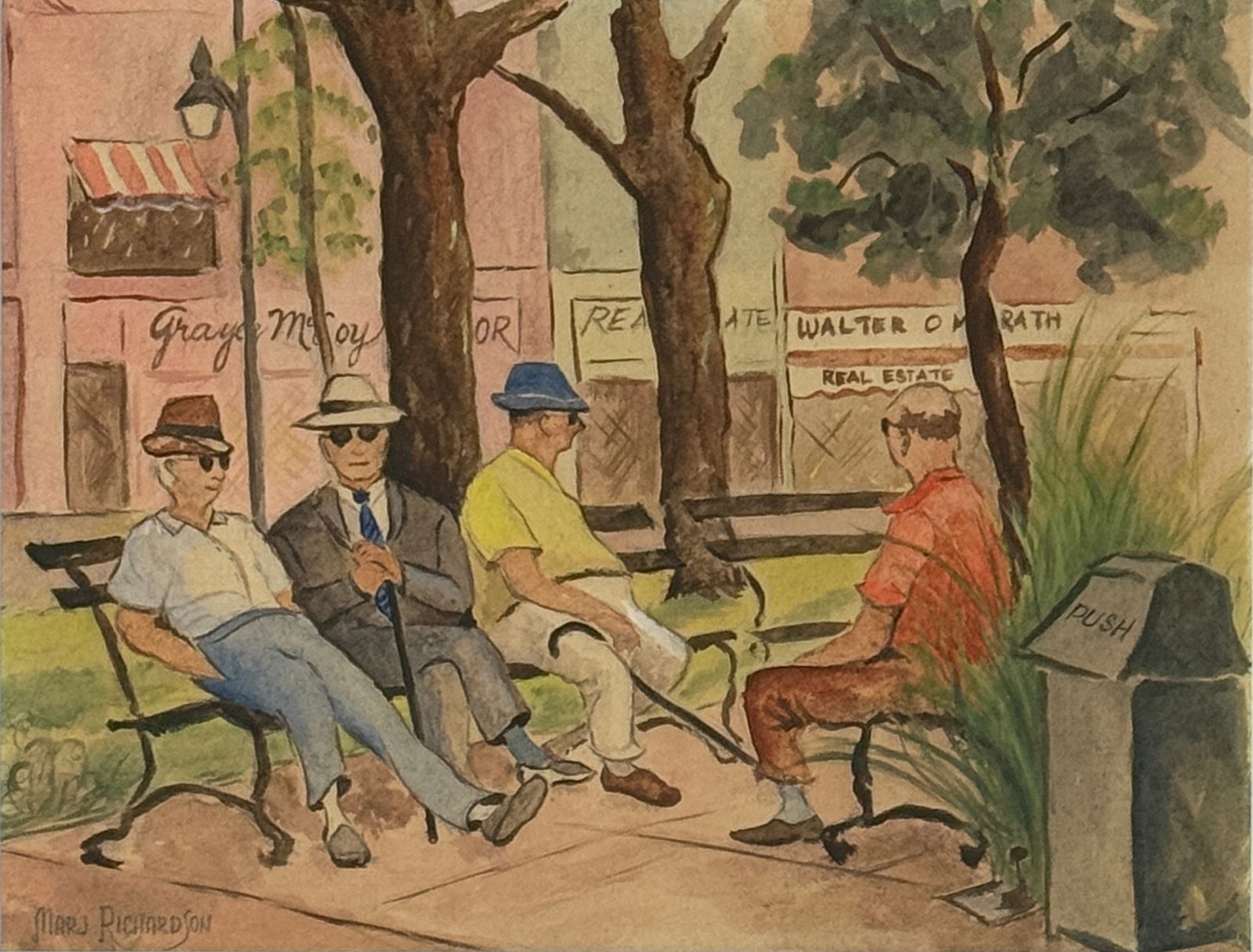 Watercolor on paper signed by Marj Richardson: Watercolor on paper signed by Marj Richardson, Signed lower left, measures 9 x 12 and 15 x 18 inches w/frame.