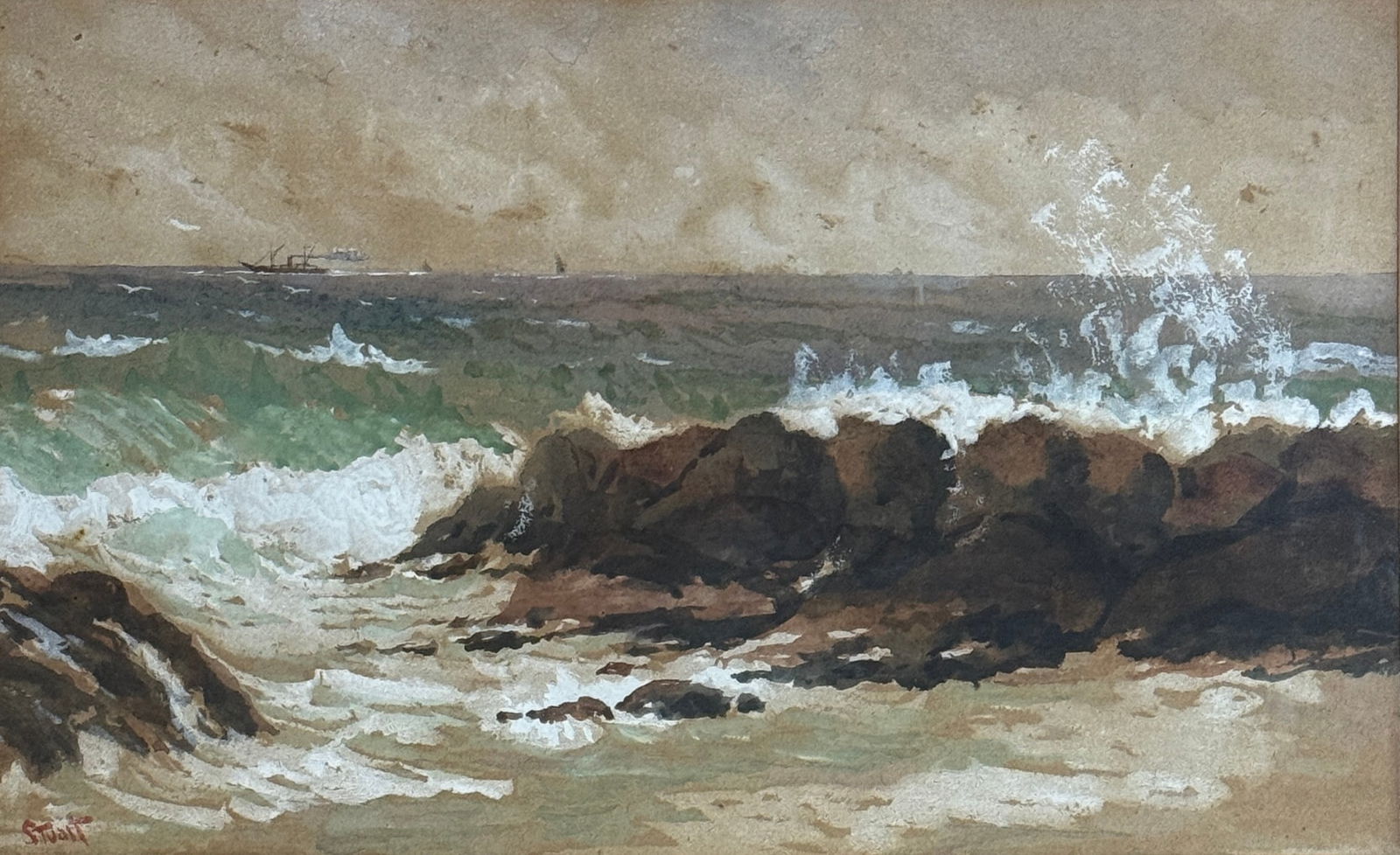 Alexander Charles Stuart, Scottish/American, PA,: Alexander Charles Stuart, Scottish/American, PA,Watercolor and gouache on paper, signed lower left, piece measures 9x 15 and 16 x 21 inches in ornate frame.