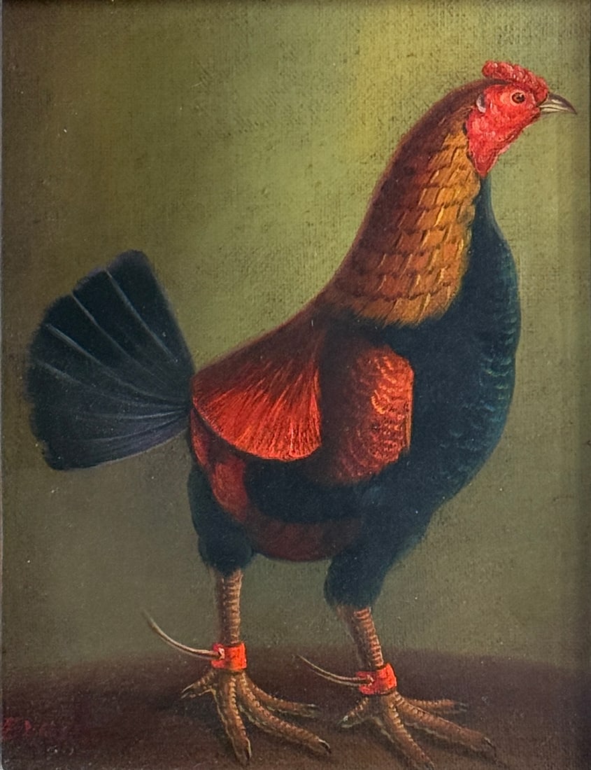 American School Early 20th C. Rooster Oil Painting (1 of 3)