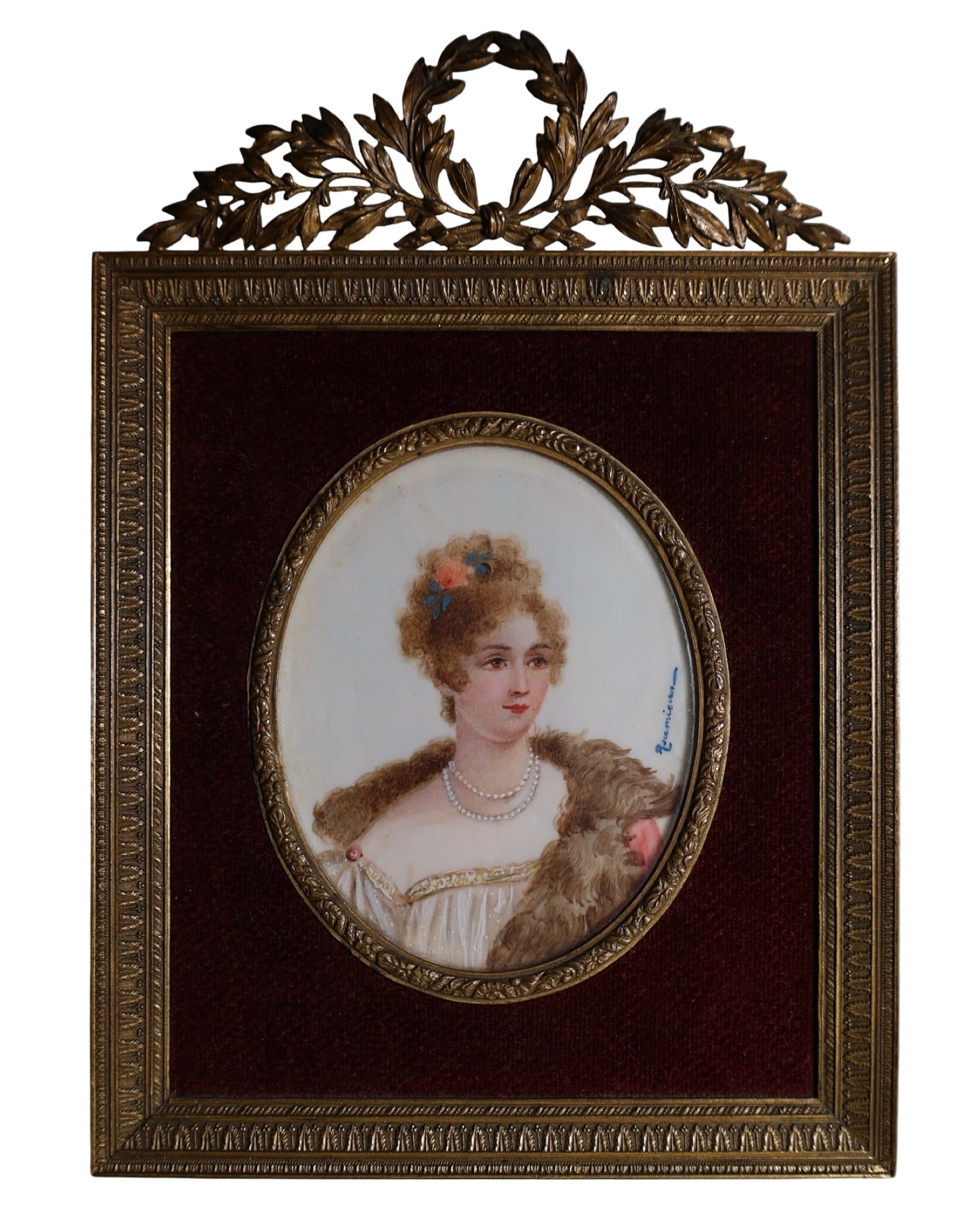 Antique Miniature Portrait Early 19th Century Portrait  Brass Frame, Signed (1 of 4)