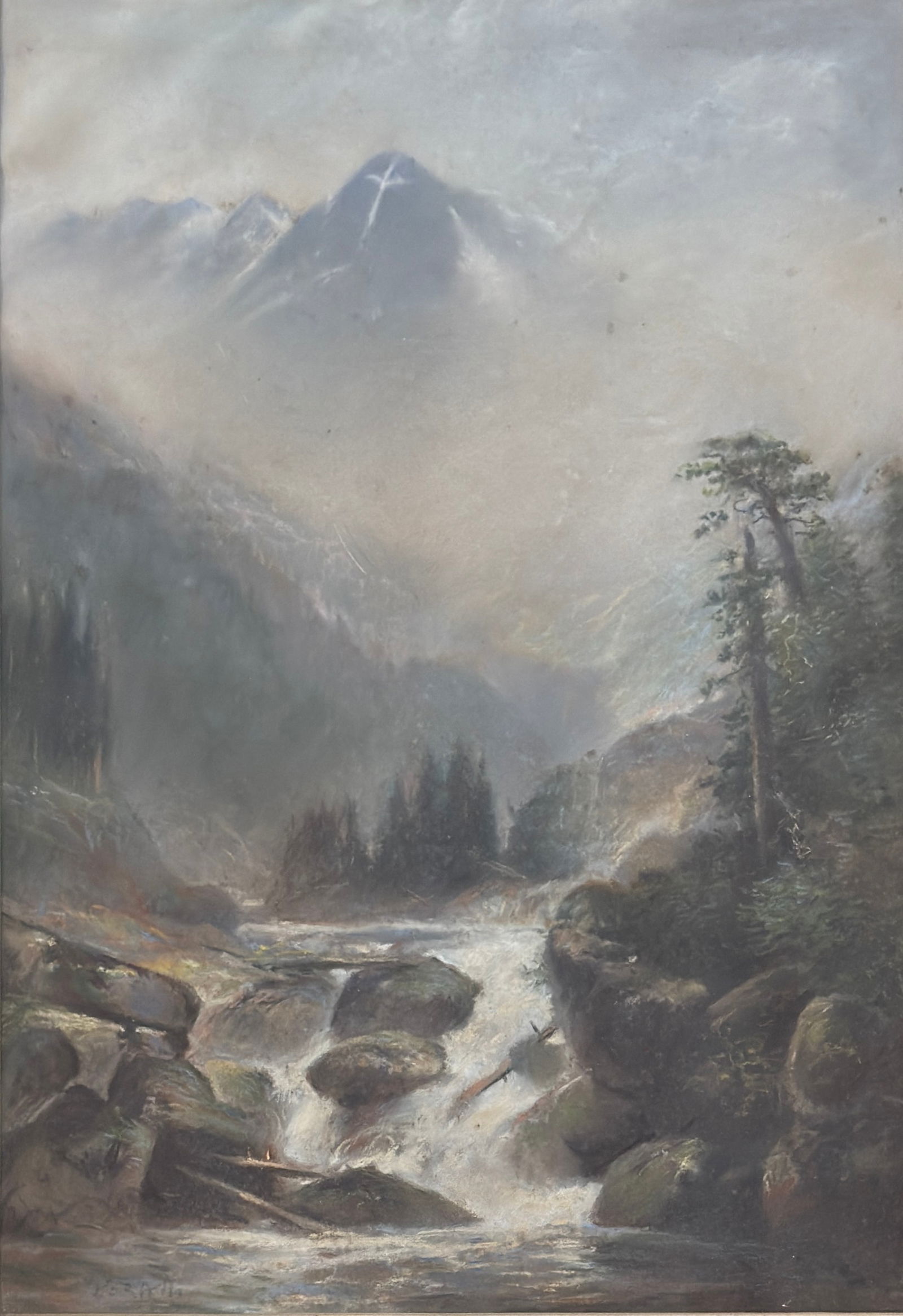 Thomas Moran (1837 - 1926) American: Thomas Moran (1837 - 1926) Painting signed lower left, measures 20 x 14 and 29 x 22.5 inches w/frame. Regarded as the primary artist of the final decades of Western exploration, Thomas Moran made eigh