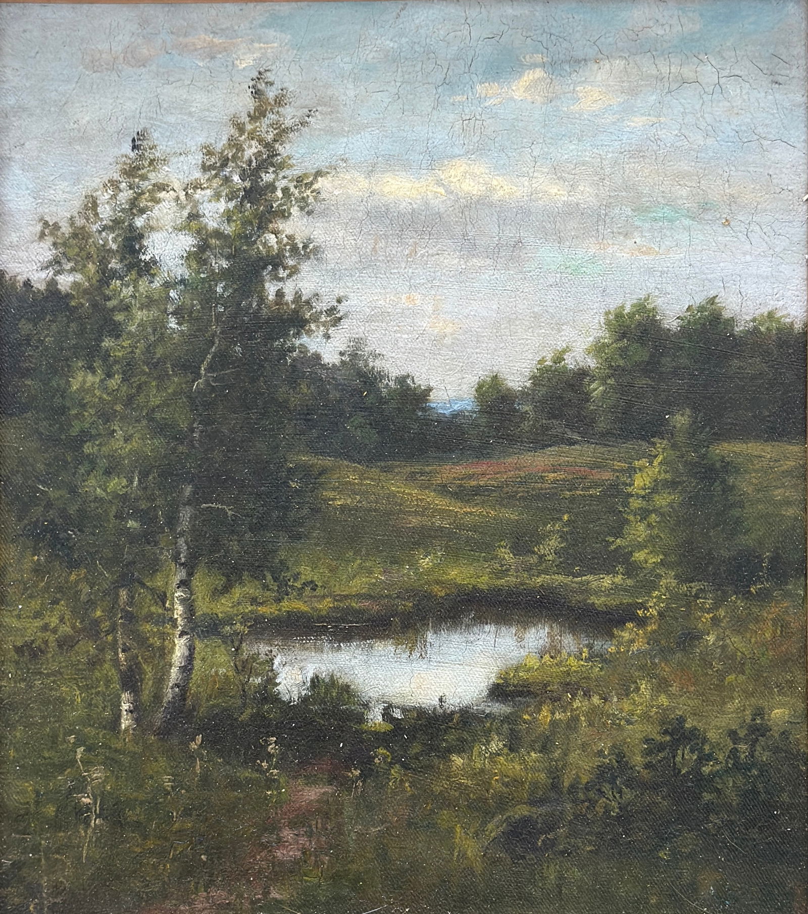 Alfred Thompson Bricher (1837 - 1908) Landscape: Alfred Thompson Bricher (1837 - 1908) Oil on canvas, signed (Monogram) lower right. Measures 13 x 11.5 and 18 x 16.5 inches w/frame. Artist Bio - The well-known nineteenth-century marine painter Alfre