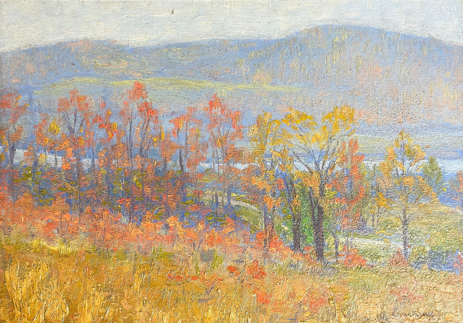 John Joseph Enneking (1841 - 1916) American: John Joseph Enneking (1841 - 1916) Oil on board, signed lower right, measures 10 x 14 and 14 x 18 inches w/frame. One of New England's prominent landscape artists of the late nineteenth century, John