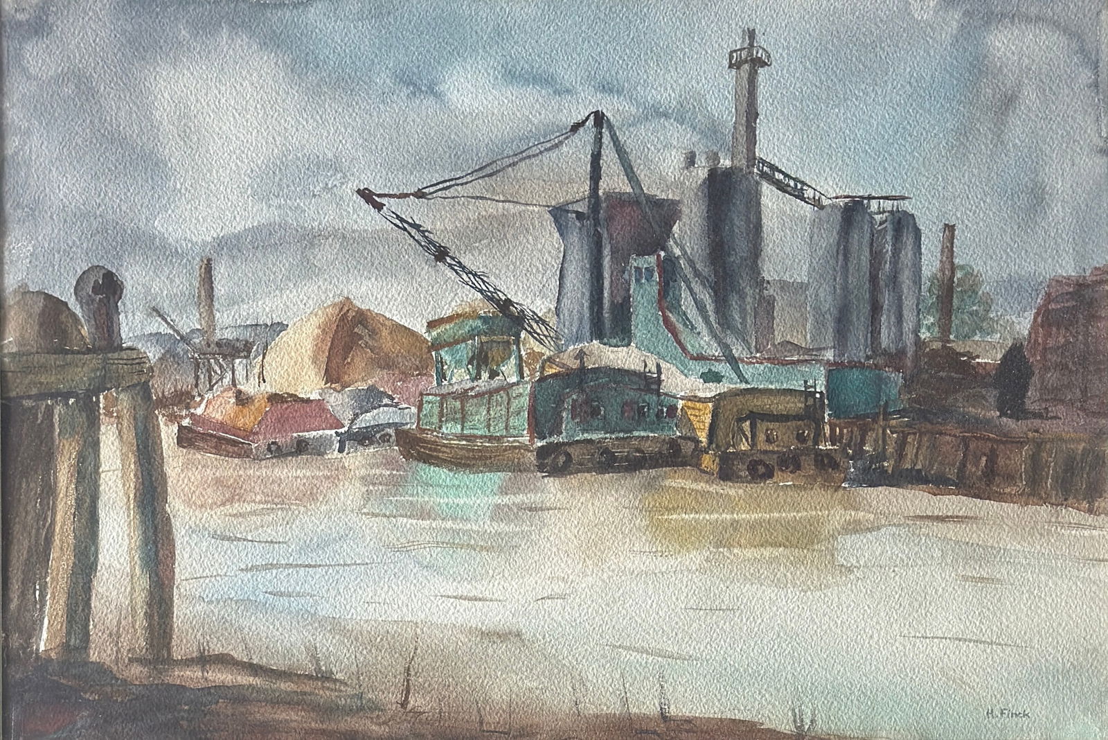 Hazel Finck (1894 - 1977) American: Hazel Finck (1894 - 1977) Watercolor on paper, signed lower right, measures 14 x 21.5 and 21.5 x 28 inches with frame. Born in New Haven, Connecticut, Hazel Finck studied art with Guy Wiggins and Sigi