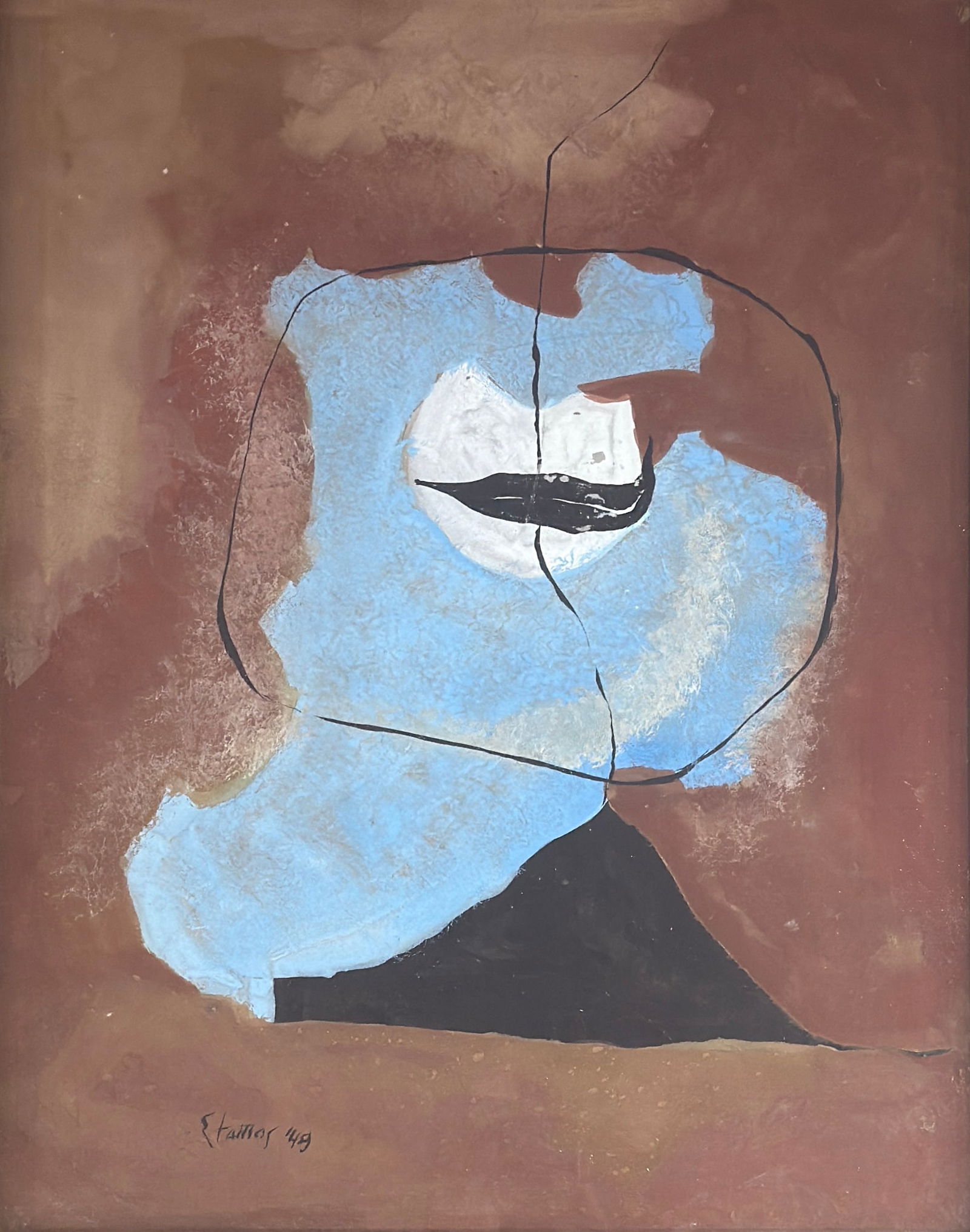 Theodoros Stamos (1922-1997) “THE MASQUERADE”: Theodoros Stamos (1922-1997) “THE MASQUERADE”, ABSTRACT GOUACHE, SIGNED AND DATED 1949 LOWER LEFT, FRAMED, 22-1/4 X 17-1/4 SIGHT SIZE