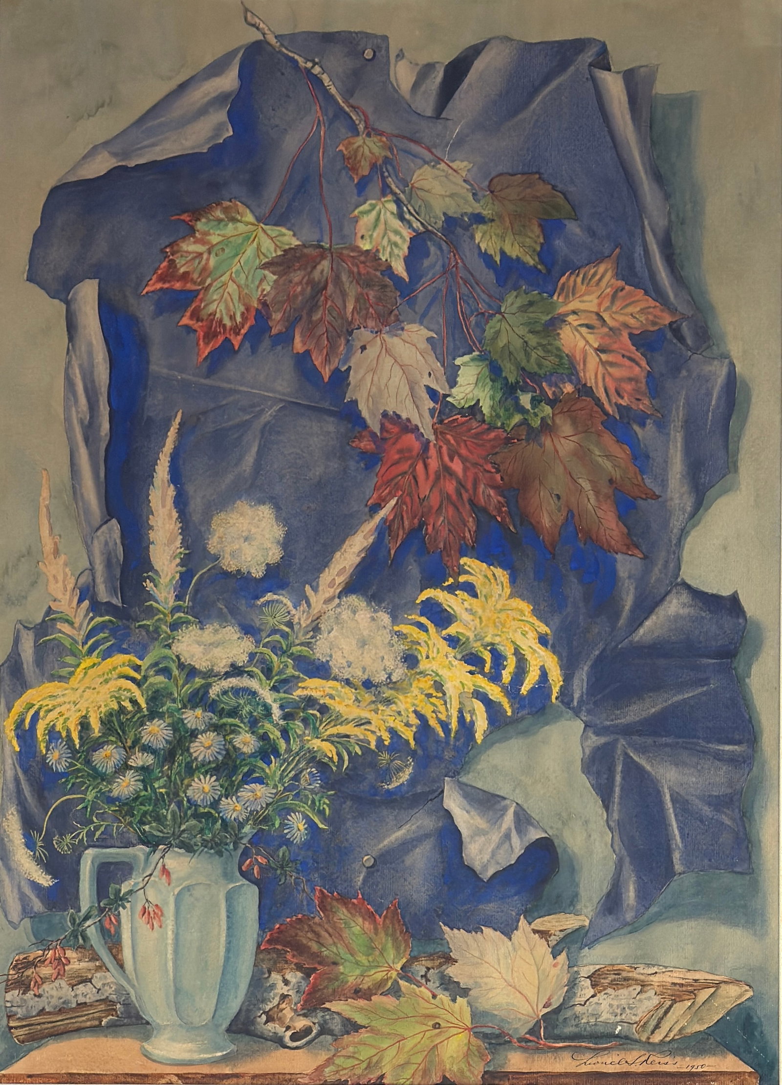 Lionel S. Reiss (1894 - 1988) Still Life #3: Lionel S. Reiss (1894 - 1988) Watercolor on paper, signed lower right, titled "Still Life #3", dated 1950, measures 29.5 x 21 and 37 x 25 inches w/frame. Lionel S. Reiss, American painter, etcher and