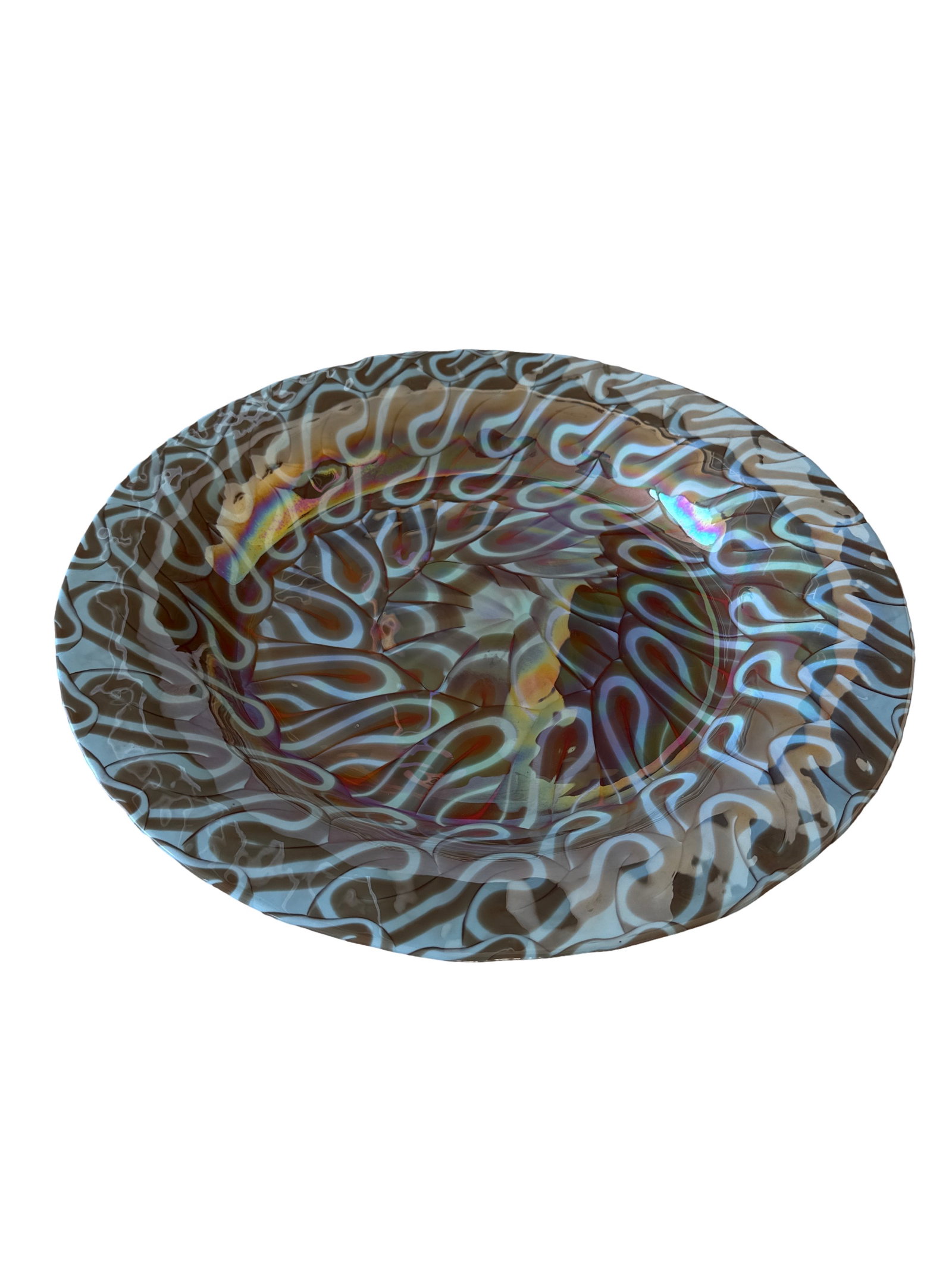 YALOS MURANO Glass 17?? Opalescent, blue turquoise Centerpiece Swirl Italy (1 of 3)