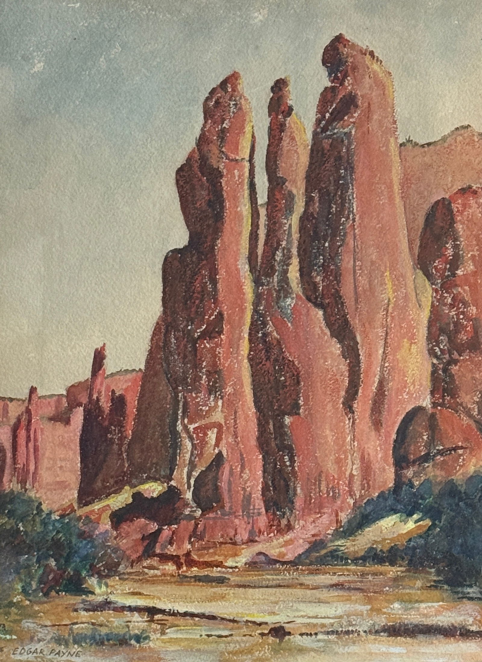 Edgar Alwin Payne (1883 - 1947) Western Landscape: Edgar Alwin Payne (1883 - 1947) Western Landscape Watercolor, signed lower left, measures 13 x 10 and 21.5 x 17.5 inches w/frame.Born in Washburn, Missouri, Edgar Payne became one of the foremost plei