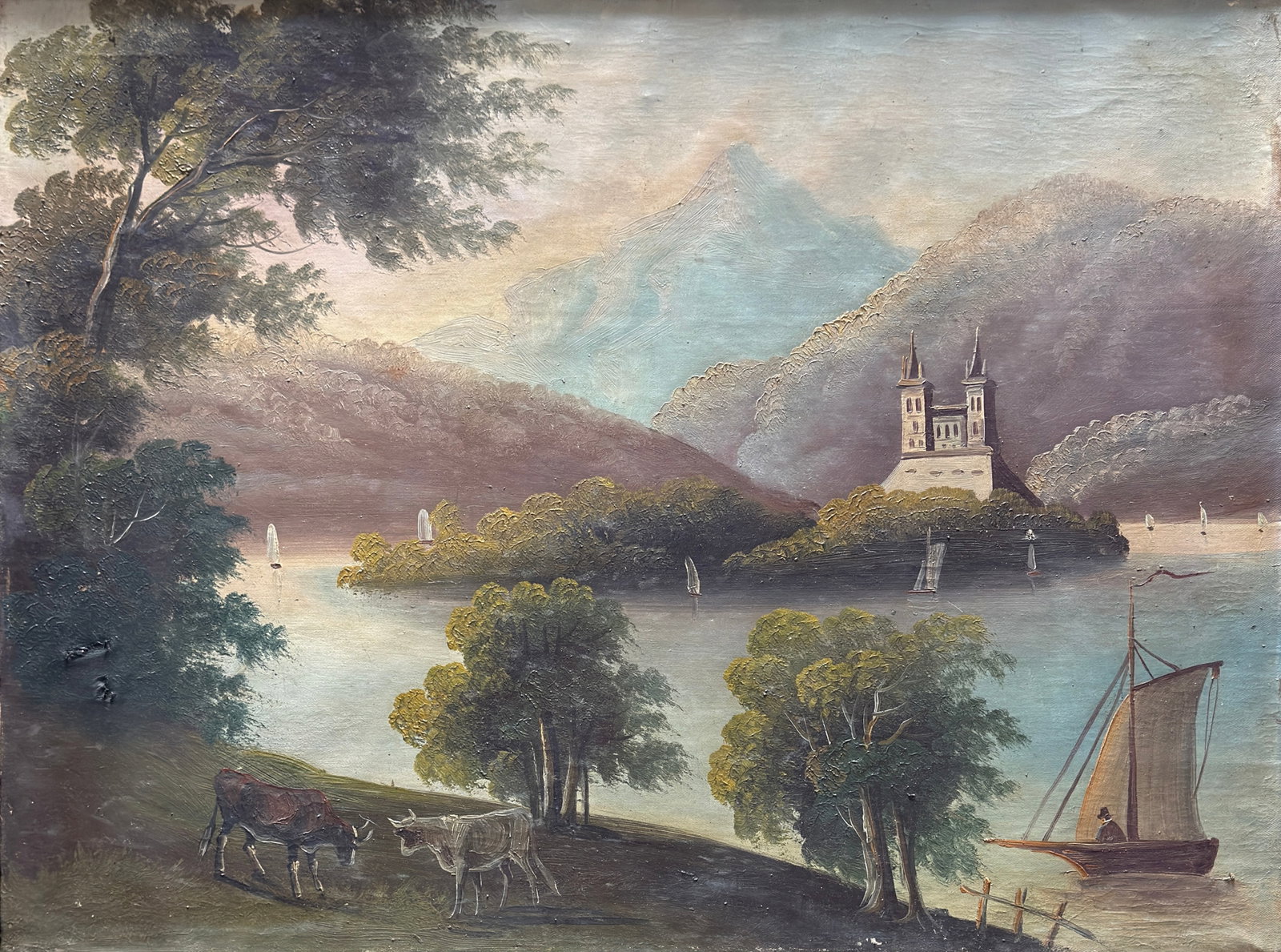 19th Century American School: 19th Century American School, oil on canvas, measures 24 x 32 and 27 x 35 inches w/frame.